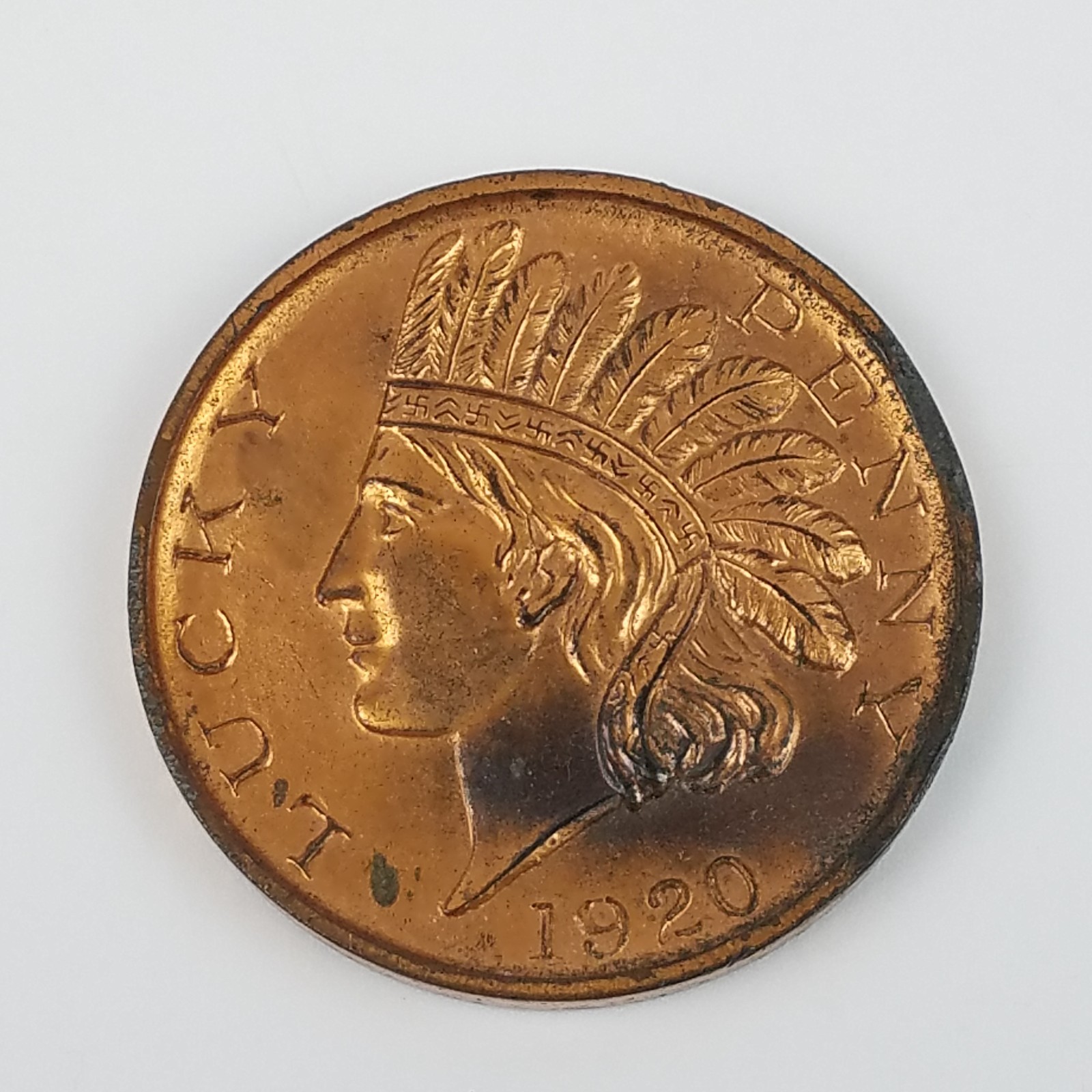 Vtg Lucky Penny Souvenir 1920 Indian Head Washington DC Capitol 3″ Copper Color