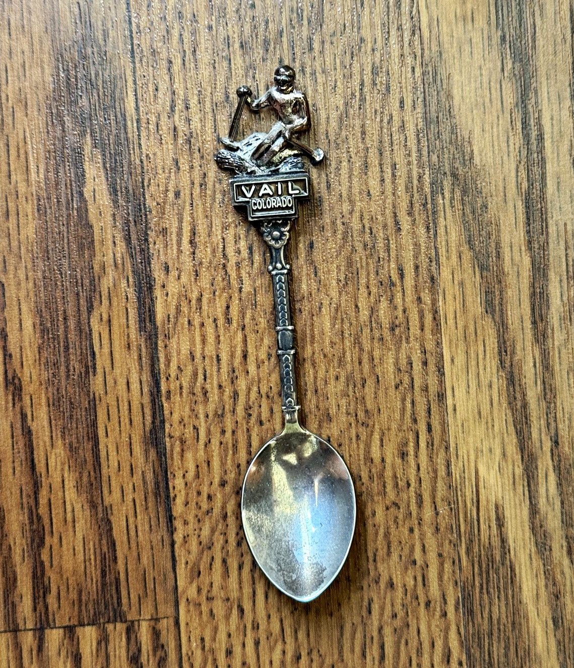 Vail Colorado Souvenir Spoon with Skier Topper, Collector Travel Keepsake