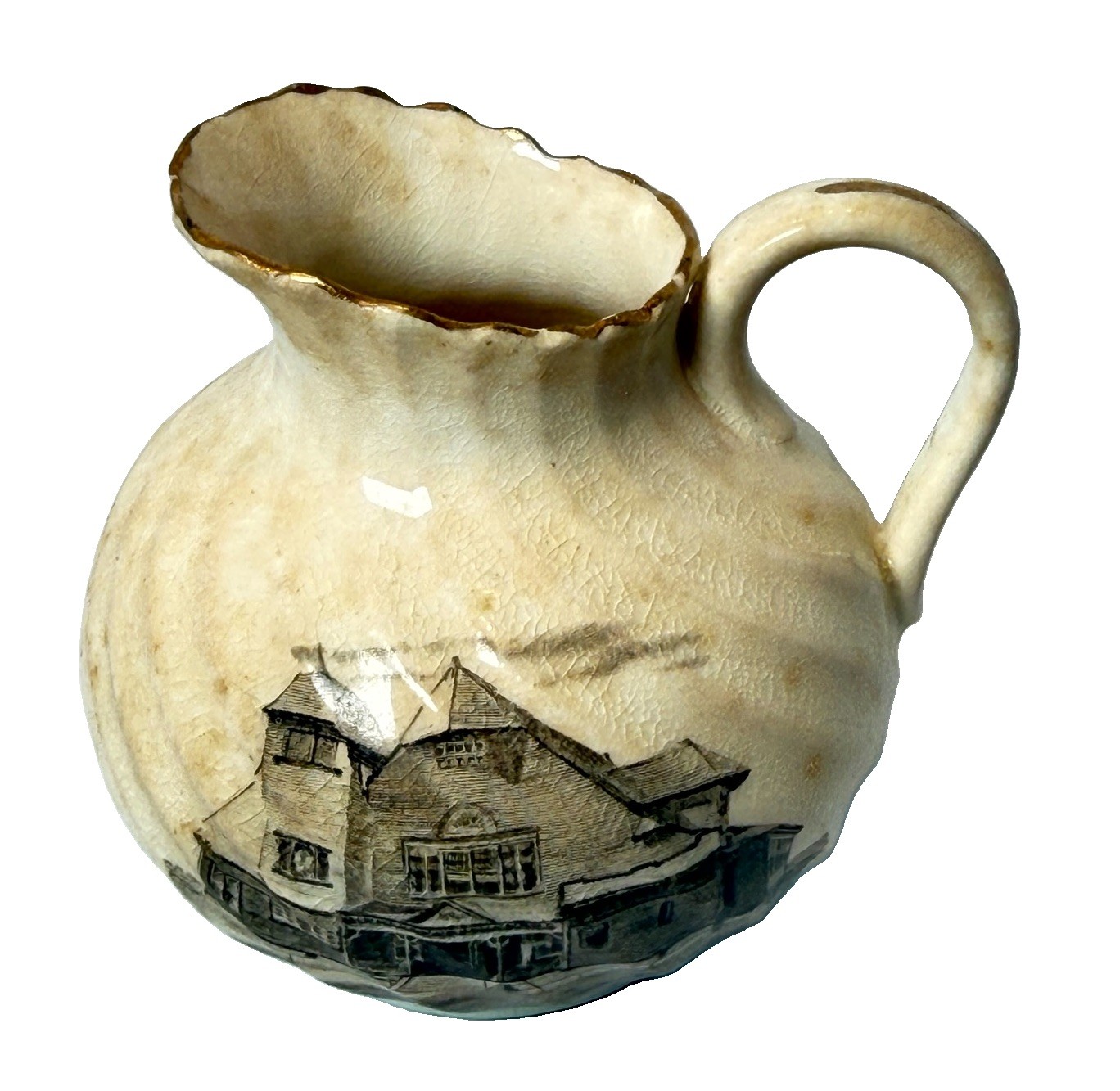 TOWNSEND MA Massachusetts Souvenir MEMORIAL HALL Porcelain TRINKET CREAMER