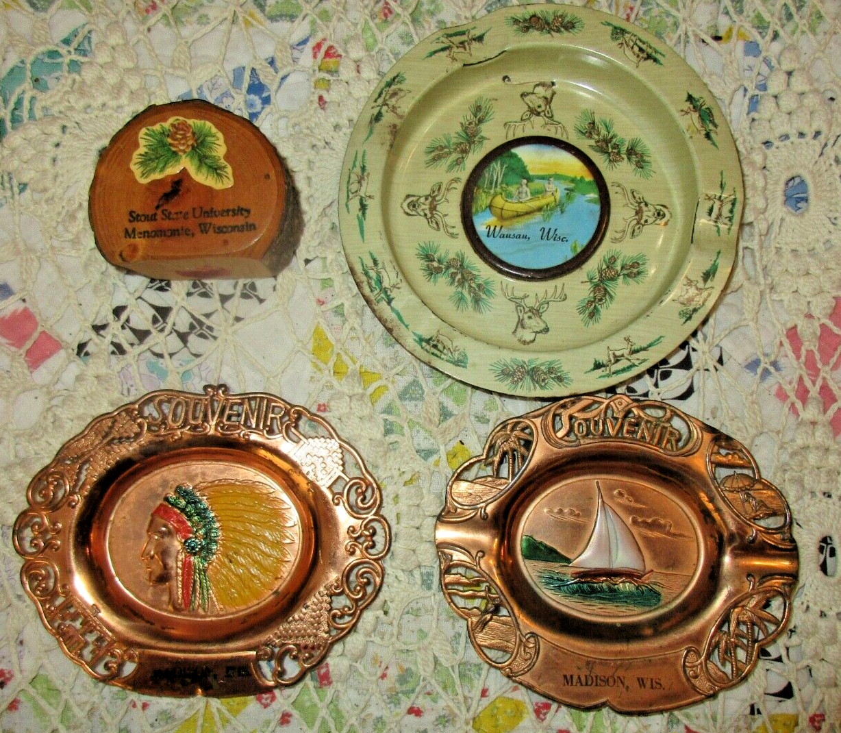 Lot/FOUR 1950-60’s Mid Century Modern SOUVENIR TRINKET DISH ASHTRAY Wisconsin 5