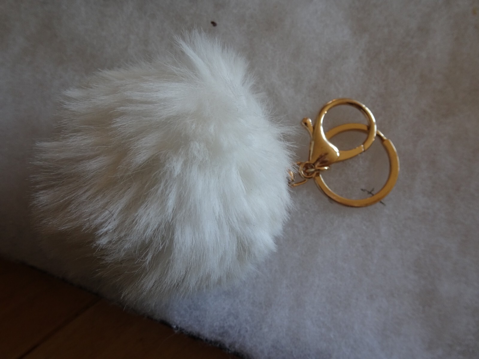 Furry KeyRing Key Fob KeyChain white ball fuzzy