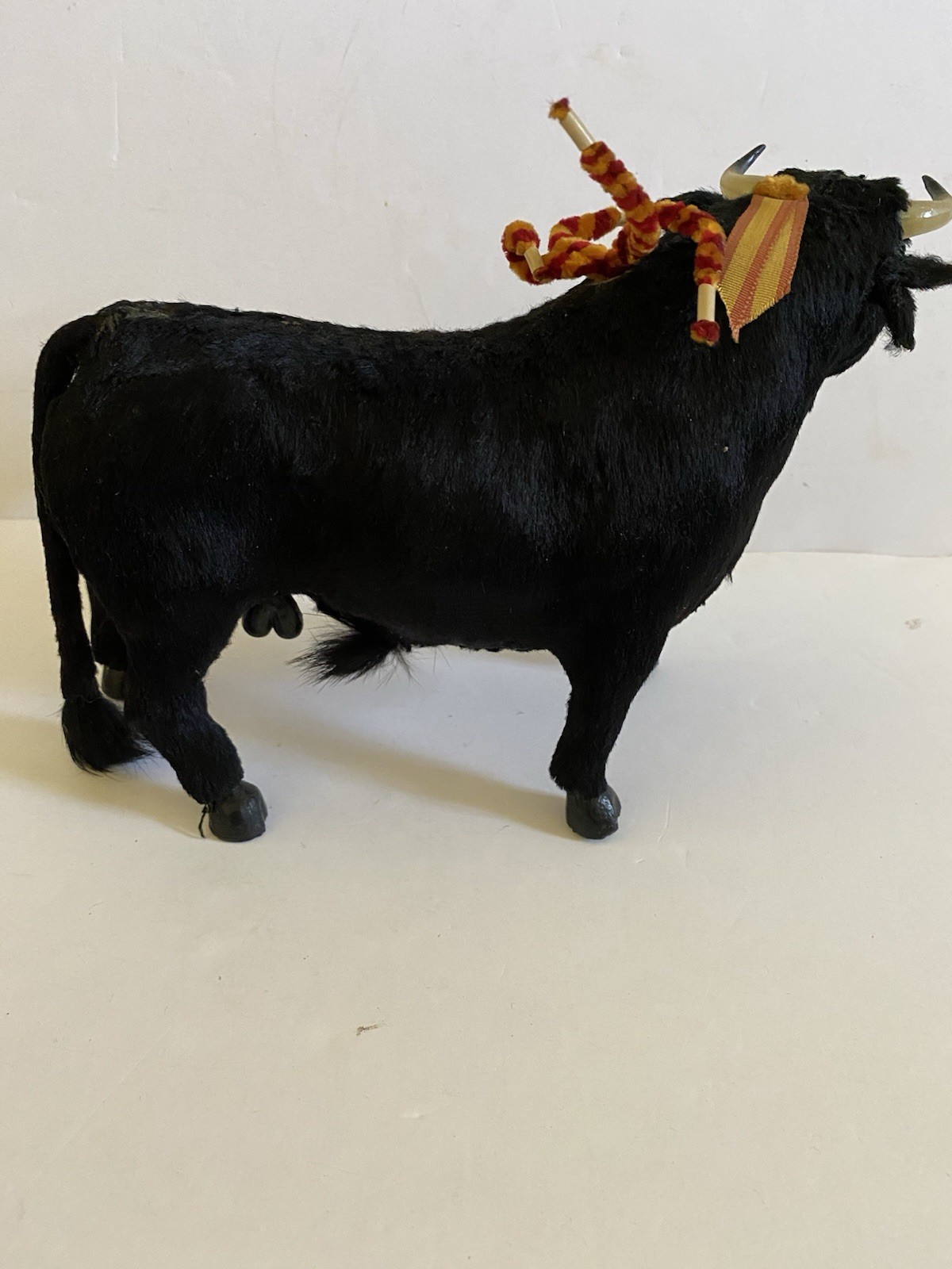 Bull Figurine Plush Black Made in Spain Spanish Souvenir – 6″ Tall, 9” Long