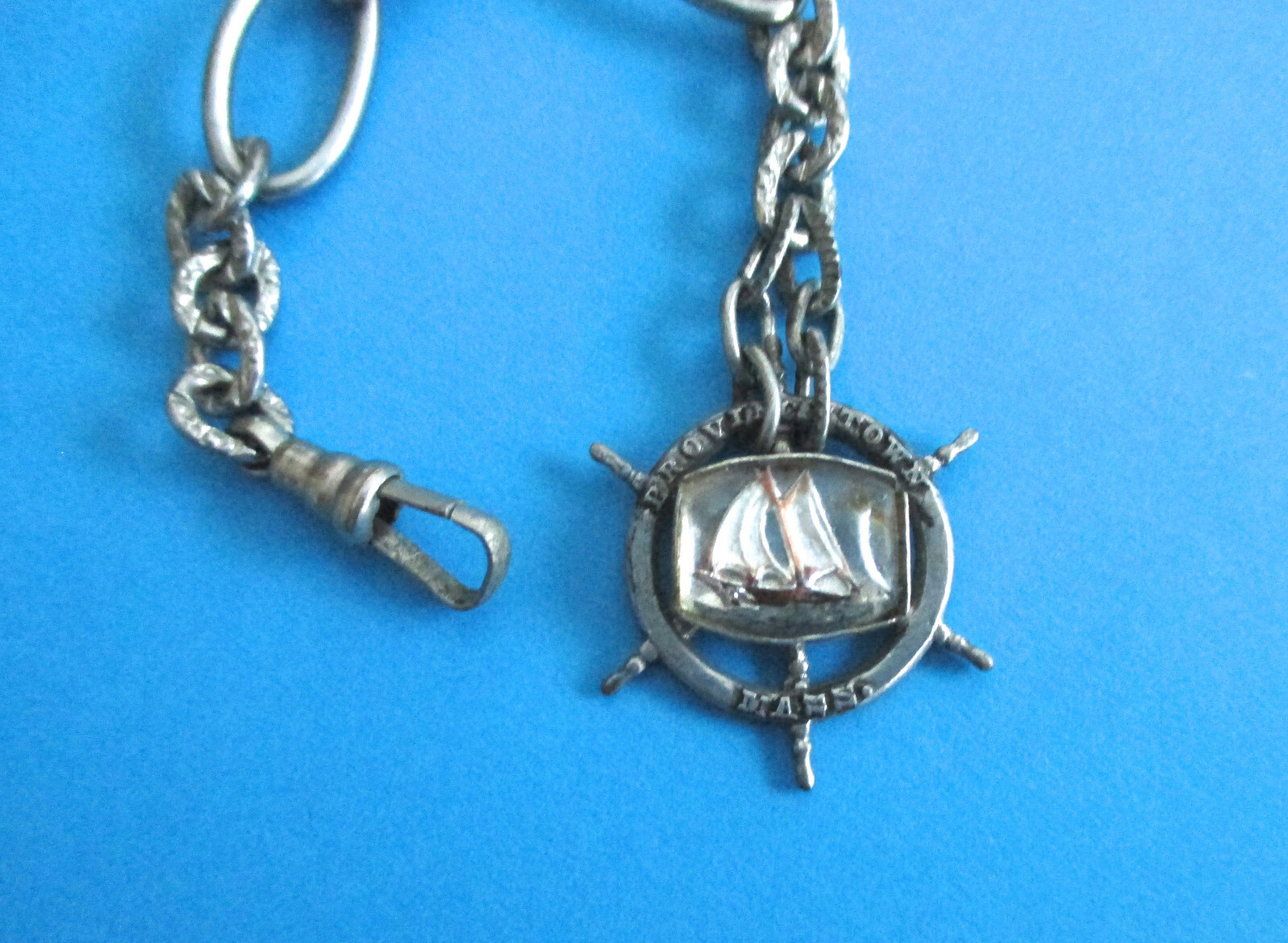 Provincetown MA Watch Fob – Reverse Painted Intaglio – Sailing Ship Schooner