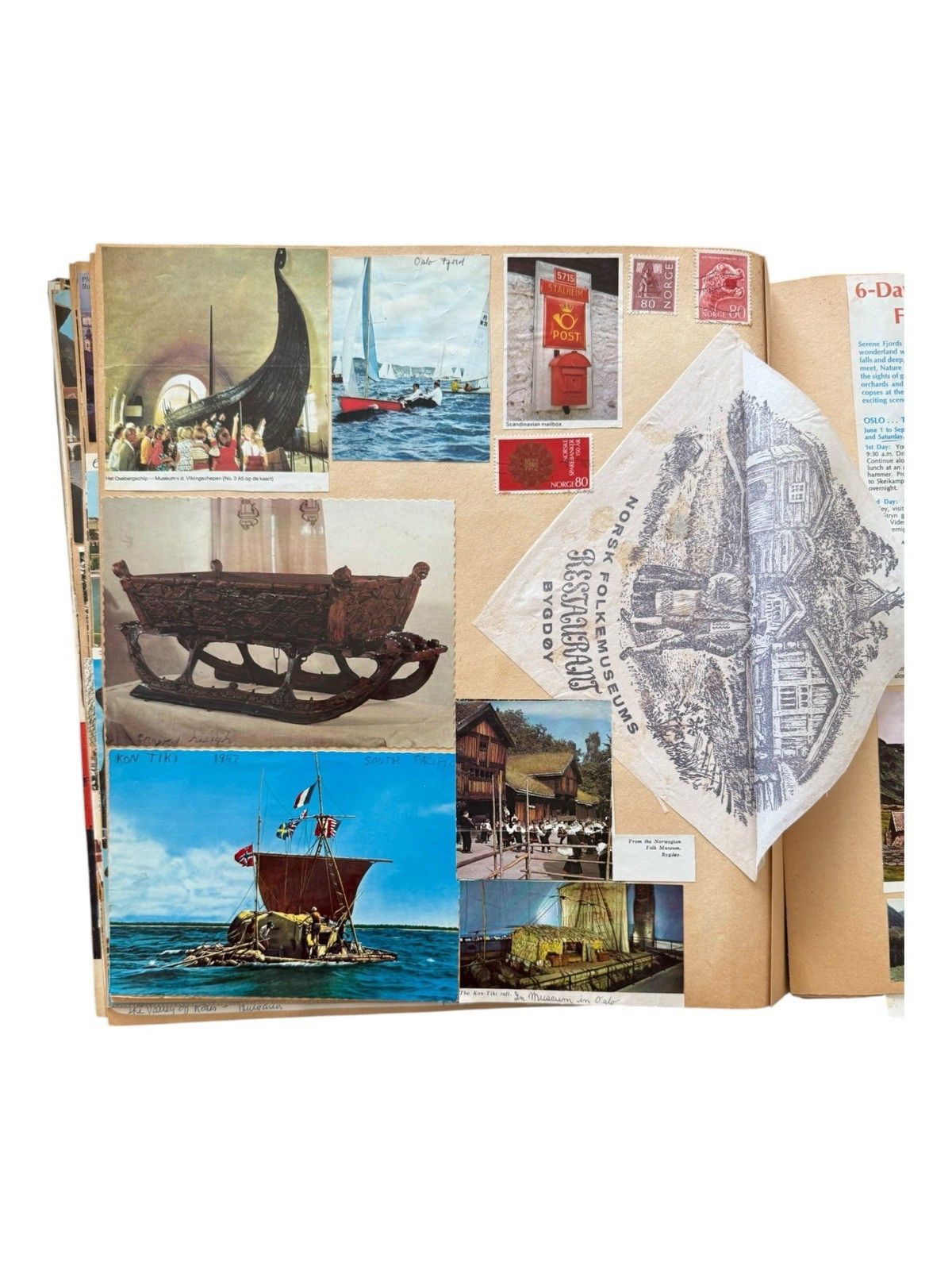 1970’s Eastern Europe & Scandinavia Travel Scrapbook Postcards Stamps Wine Label