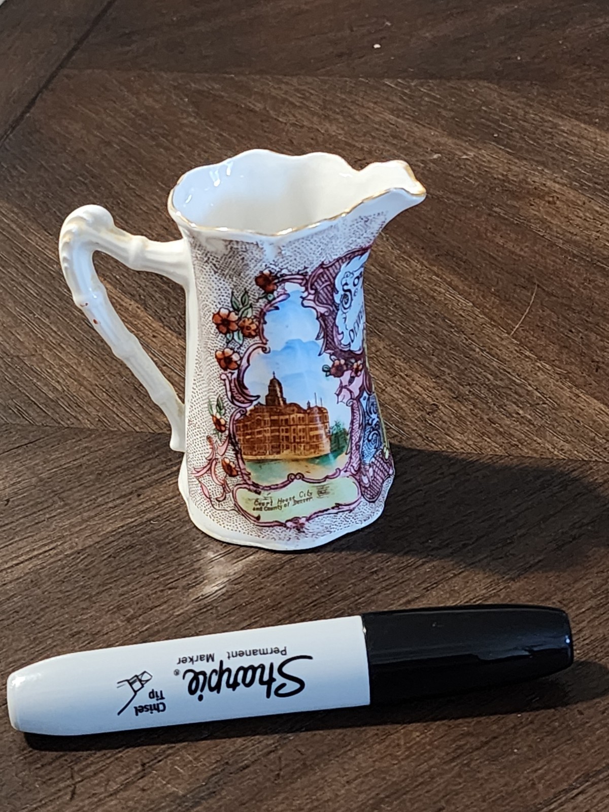 Porcelain Creamer Souvenir of Denver, COLORADO – State Capitol + Court House 4″