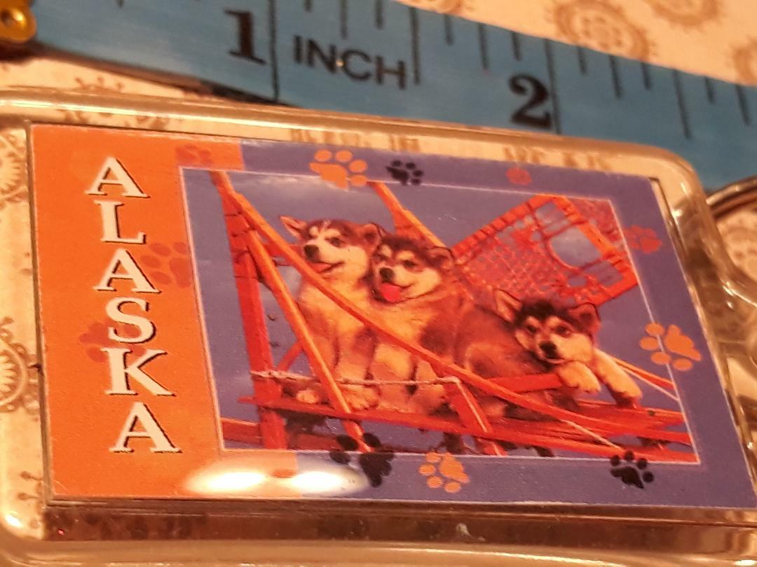 Vtg Sled Dogs Puppies Husky Key Chain Key Ring ~ Ships FREE