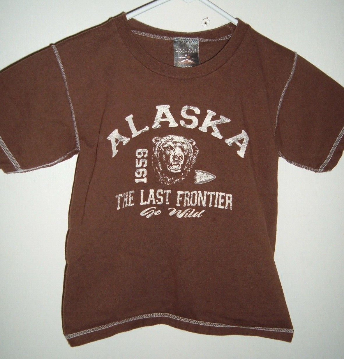 Alaska The Last Frontier Youth Small (6-8) Brown Prairie Mountain Brand T-Shirt