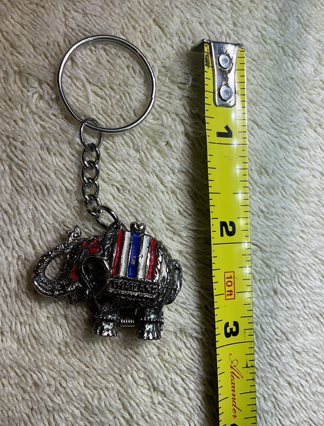 Thailand Souvenir Elephant Keychain Silver, Metal, Secret Compartment 1.5”x1.2”