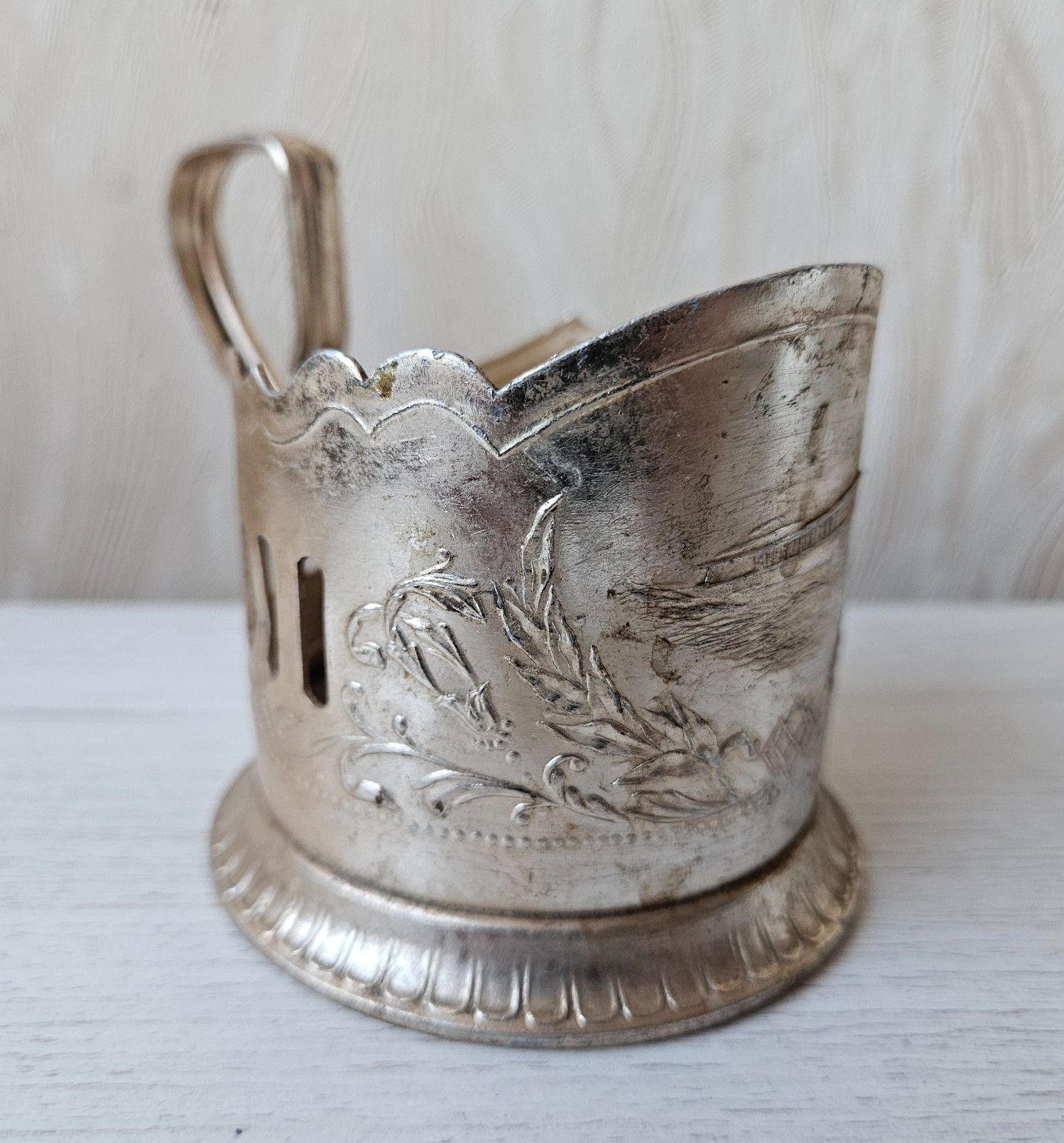 Vintage Russian Tea Glass Cup Holder Podstakannik Motorship Soviet Union
