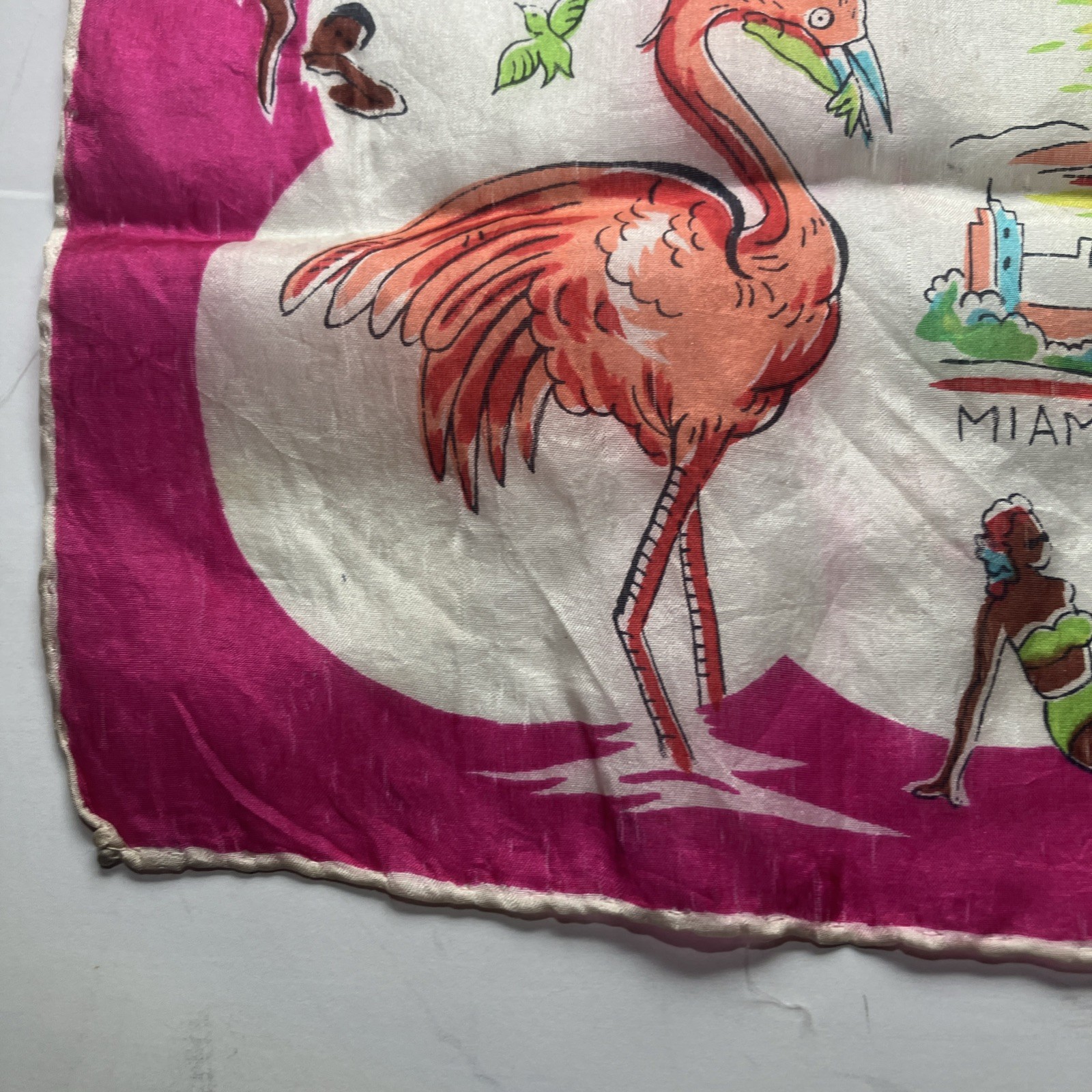 Vintage FLORIDA Map Souvenir Sheer Pink Scarf Hair wrap bandana flamingos