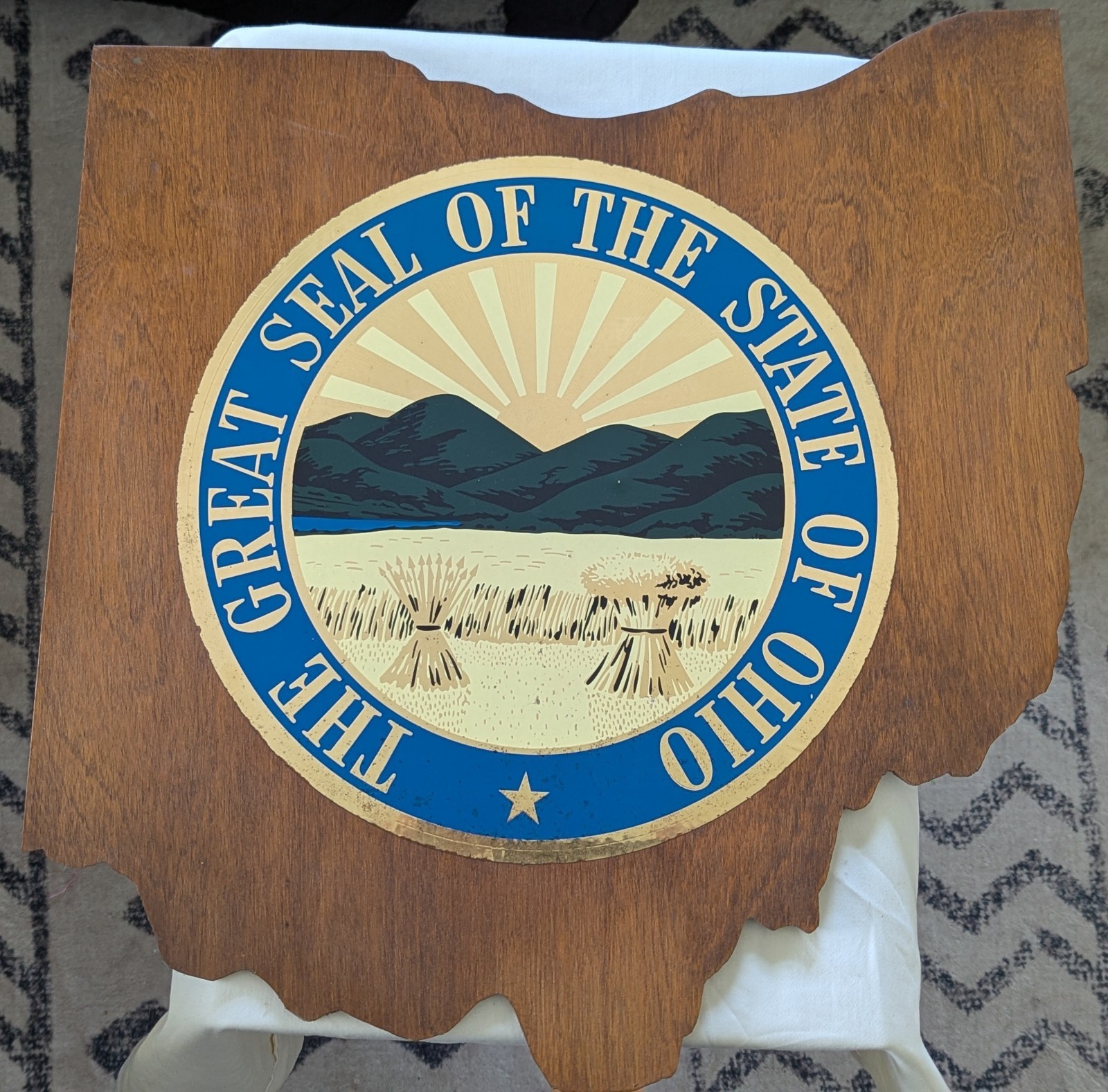 Vintage Great Seal of the State of Ohio Shaped Like Ohio Wall Plaque