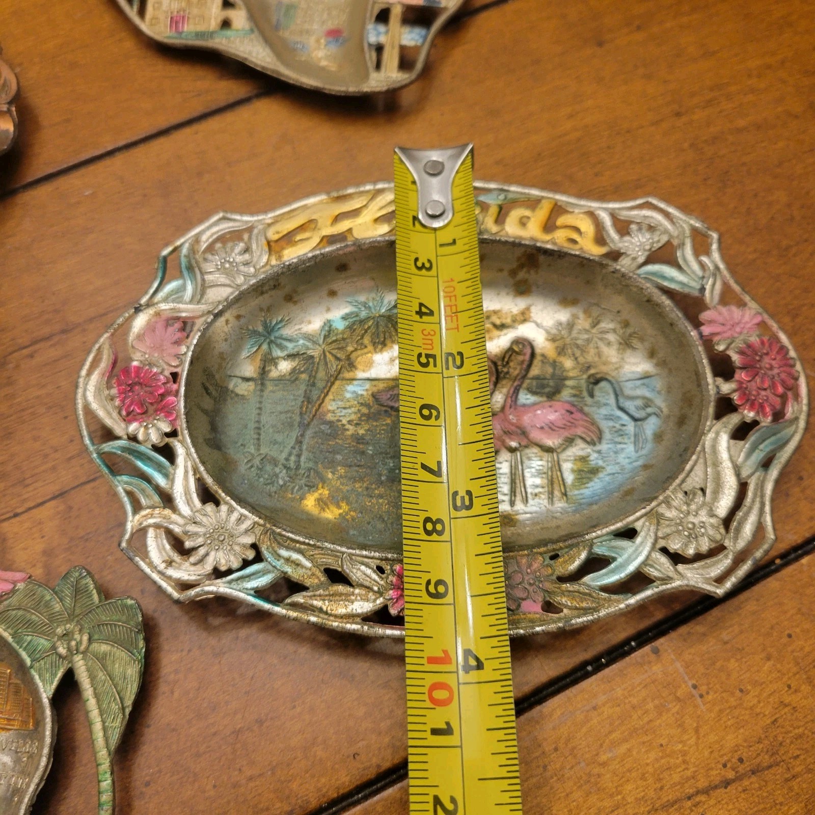 Vintage Lot of 4 State Souvenir Painted Metal Trinket Dish Ashtray Japan