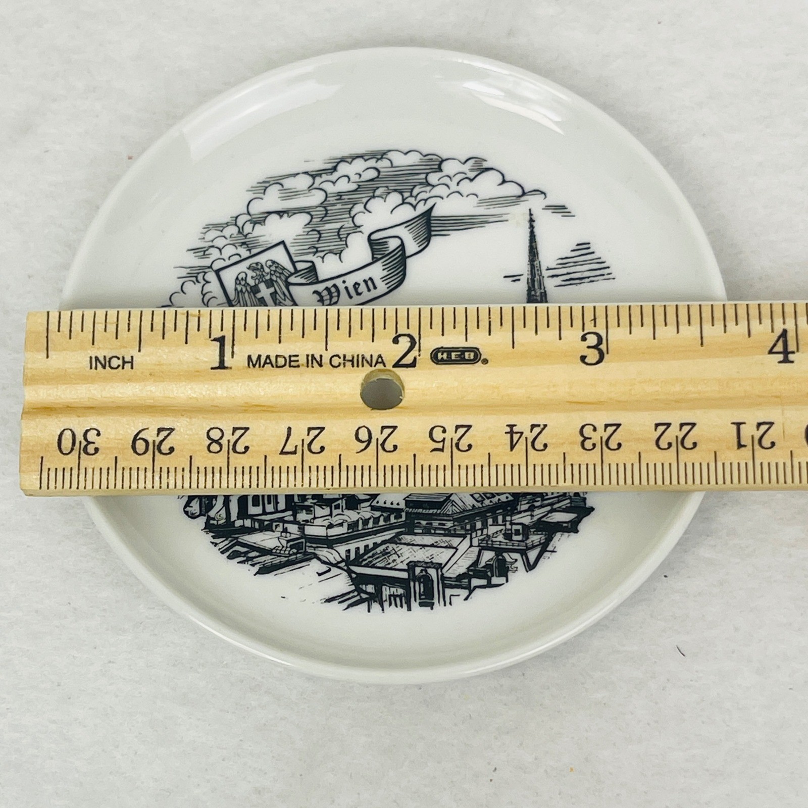 Hassenpflug Handarbeit Wien Vienna Souvenir Plate Black White Skyline 4 Inch
