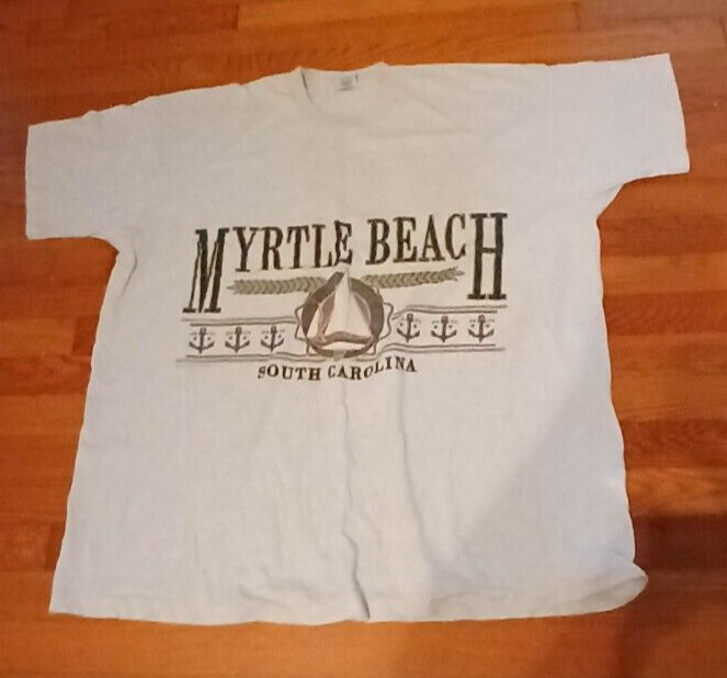MYRTLE BEACH SC T-Shirt Size XXXL Gray+Colorful Emblem Fruit-of-the-Loom USA