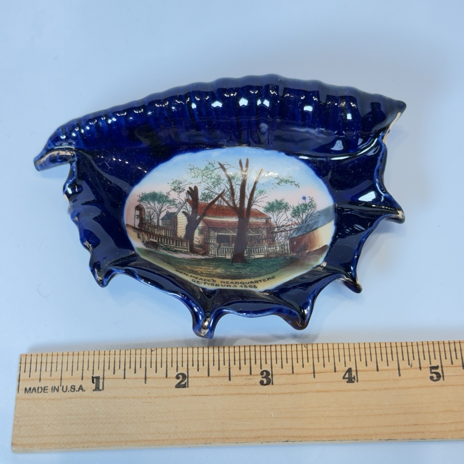 GETTYSBURG PA Antique GENERAL MEADE Souvenir COBALT CHINA TRINKET DISH PLATE