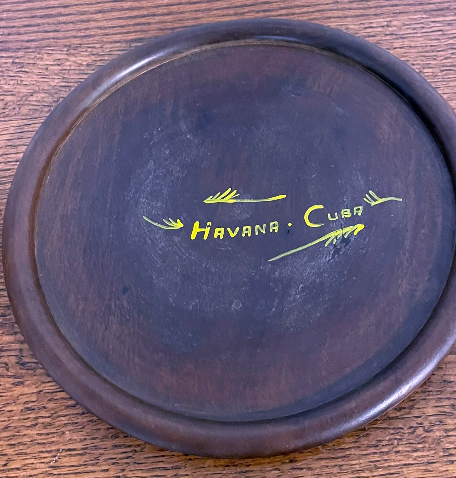 Vintage Havana Cuba Hand Painted Wooden Plate Tray Souvenir 11.25” Round