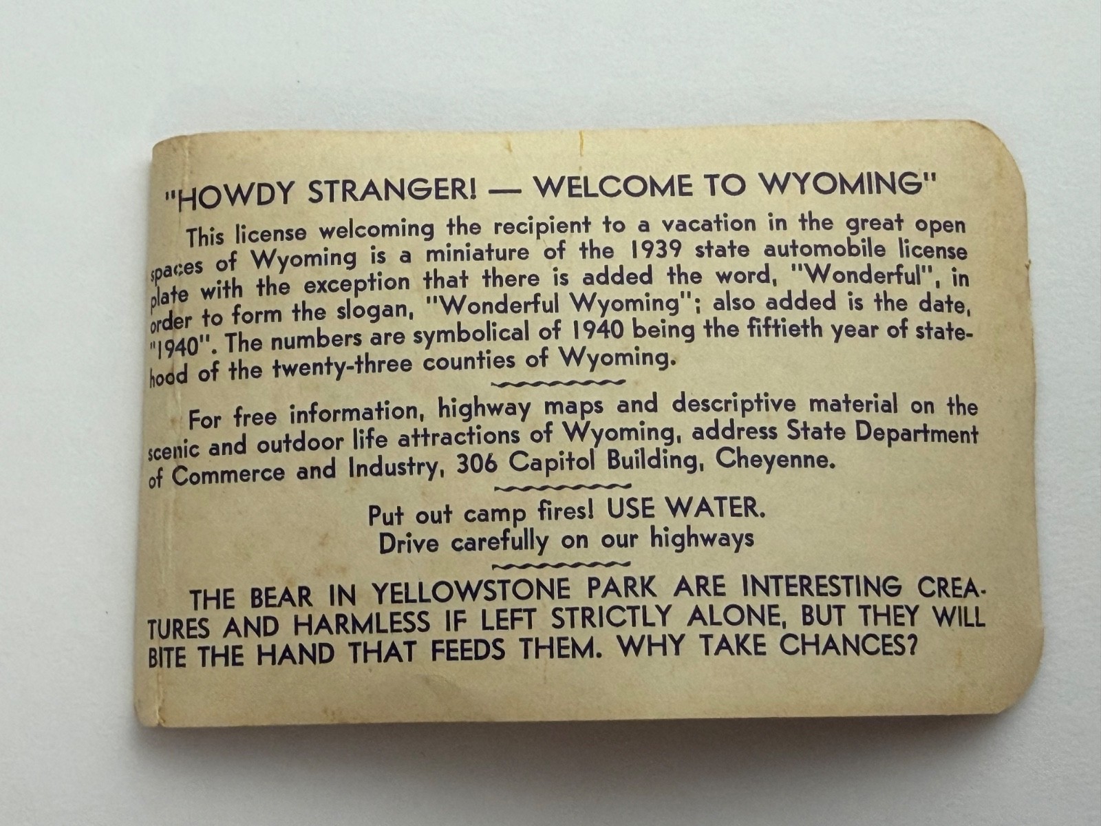 1940 Wyoming Guest Car Window Sticker – 50th Anniversary Statehood Yellowstone