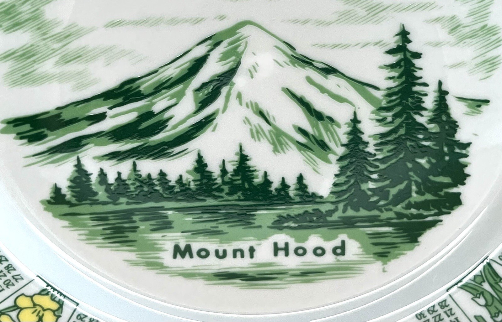 Mount Hood 1970 Calendar Plate Viletta’s Arts Roseburg Oregon Vtg Souvenir NOS