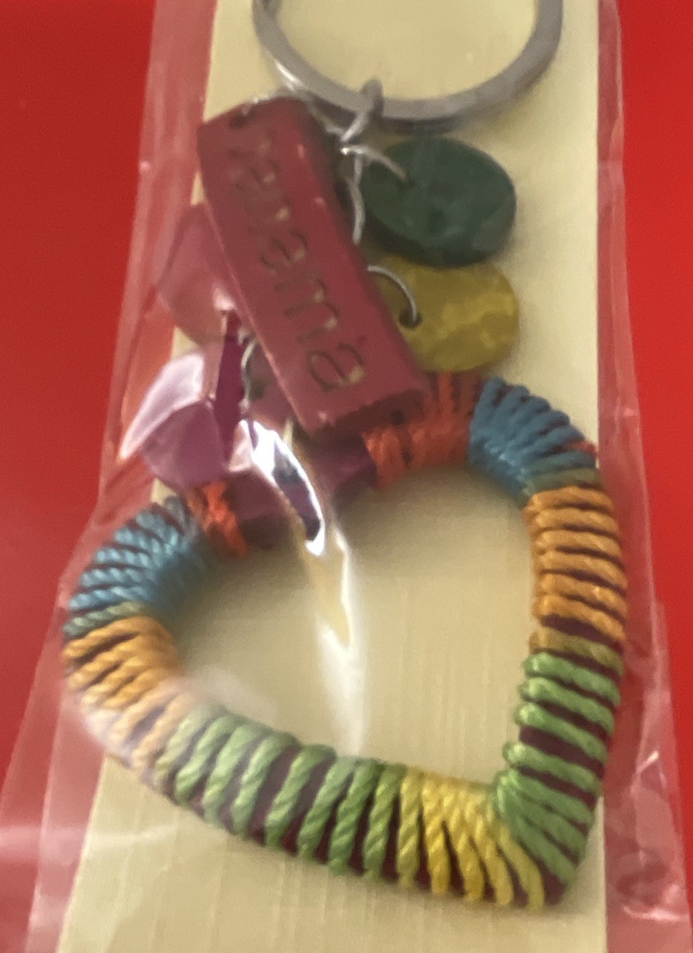 Panama Multicolor Fabric & wooden Keyring with Heart