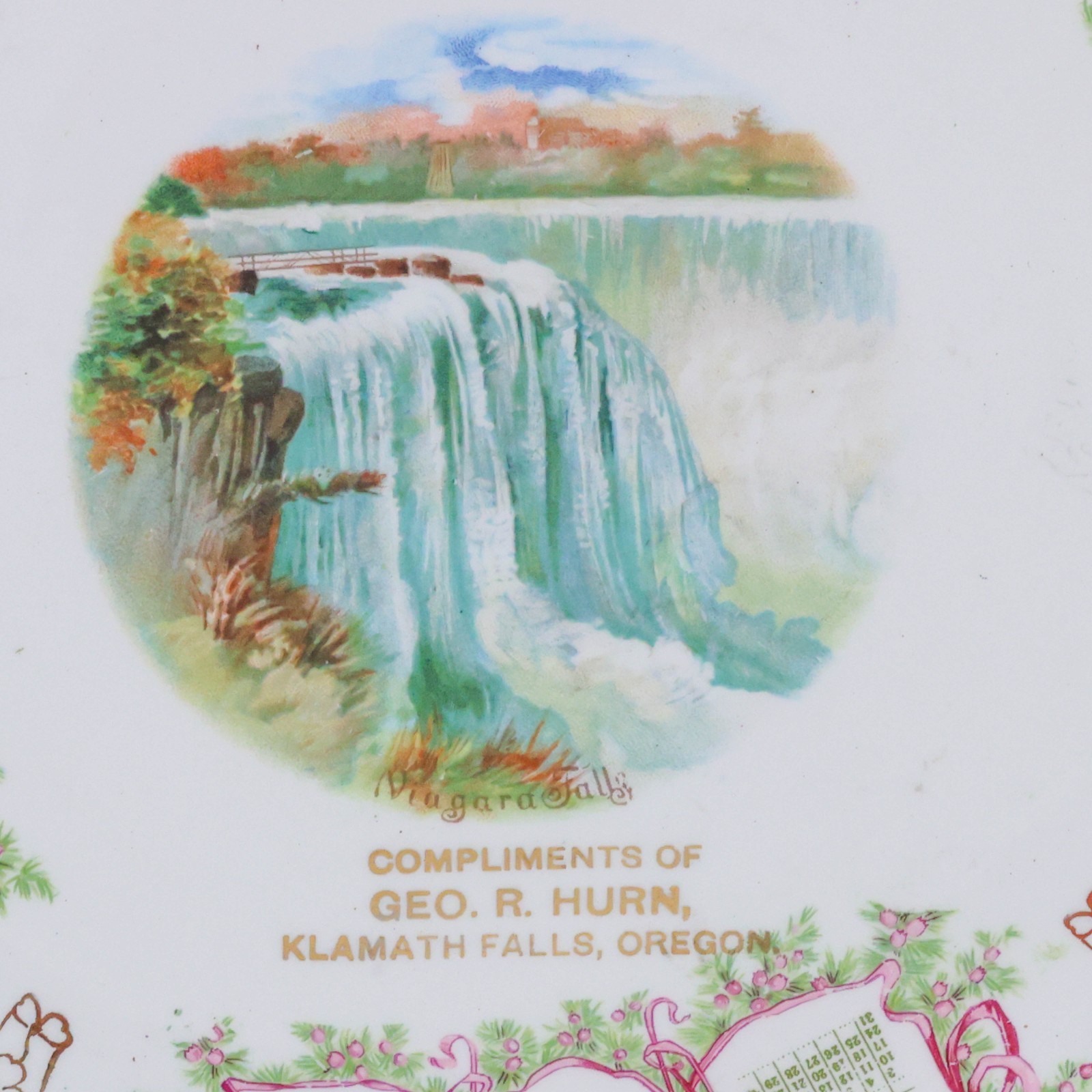 Antique 1910 Advertising Calendar Plate Klamath Falls Oregon Geo. Hurn Niagara