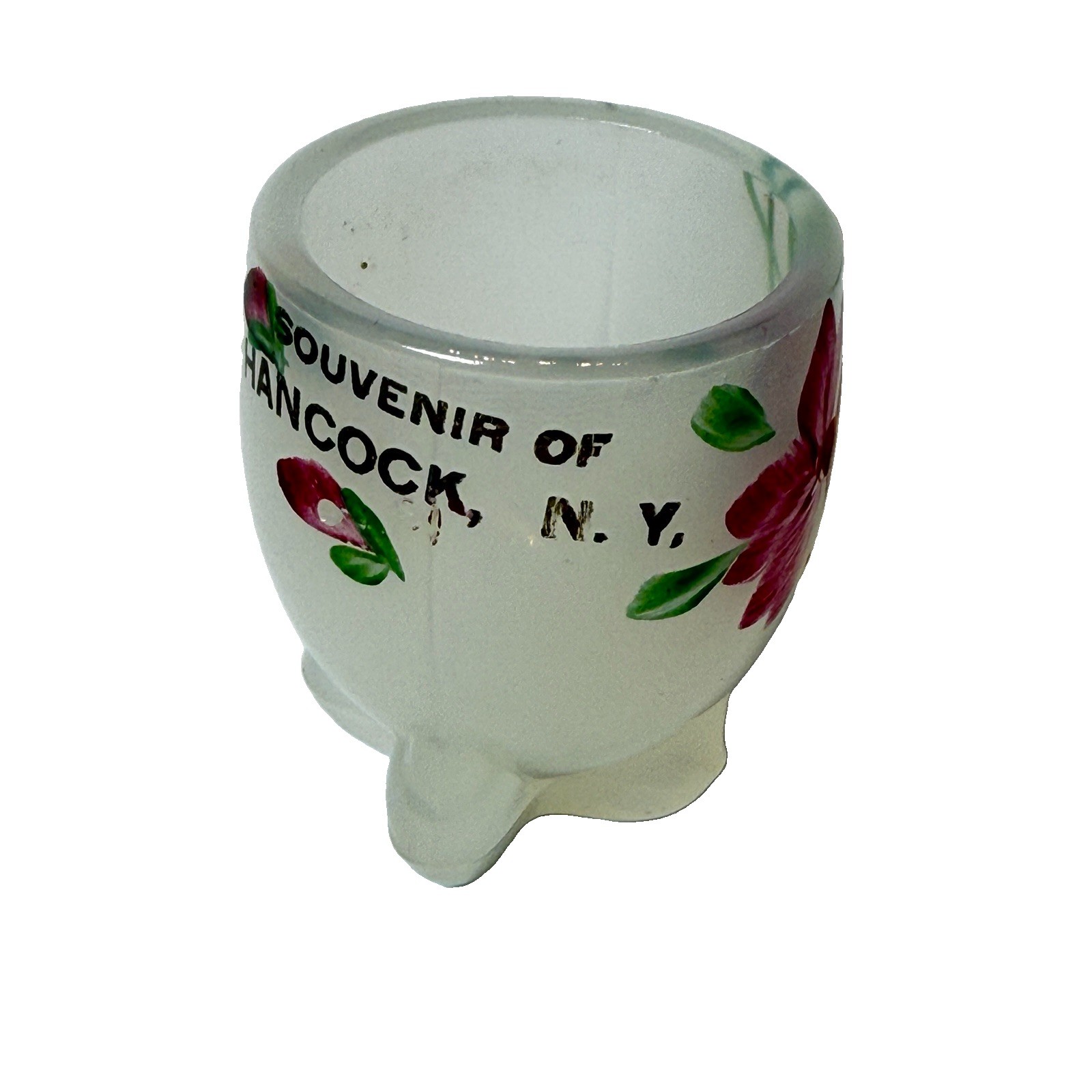 HANCOCK NY NEW YORK ANTIQUE Souvenir DEPRESSION MILK WHITE Glass TRINKET PIPE