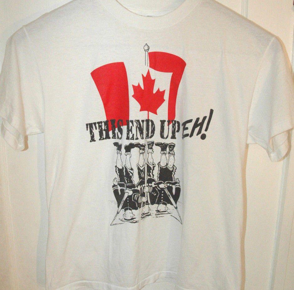 Vtg CANADIAN EH! T Shirt RARE Funny JOKE Canada GUARD Military FLAG Tee RETRO