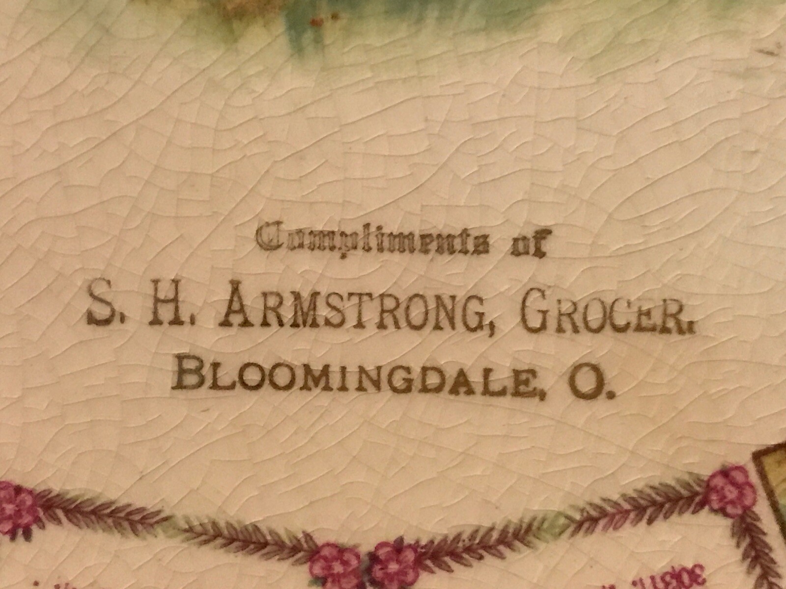 1911 S. H. Armstrong Grocer Calendar Plate, Bloomingdale Ohio