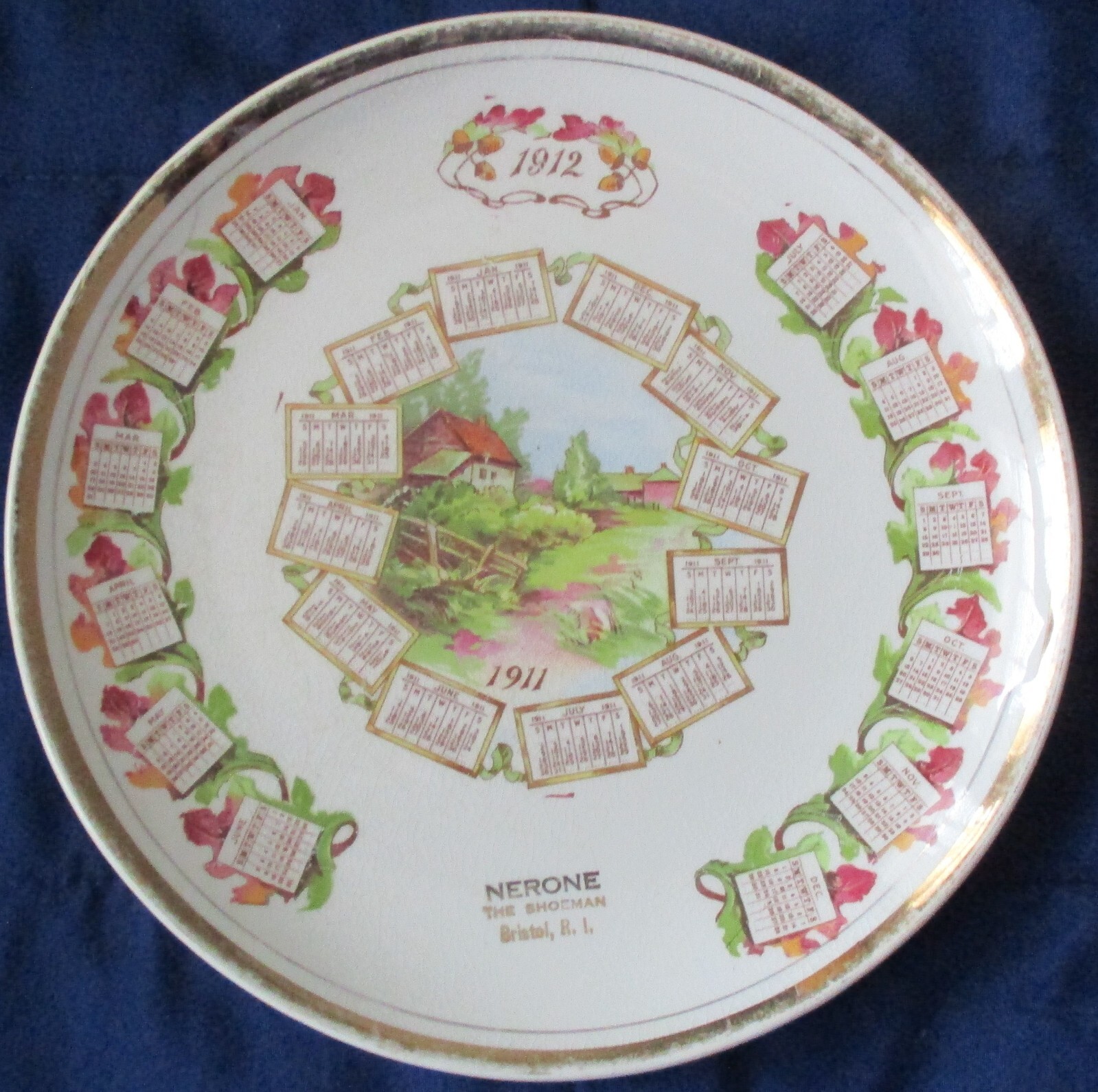 1911 & 1912 Souvenir Advertising Plate “Nerone The Shoeman” Bristol Rhode Island