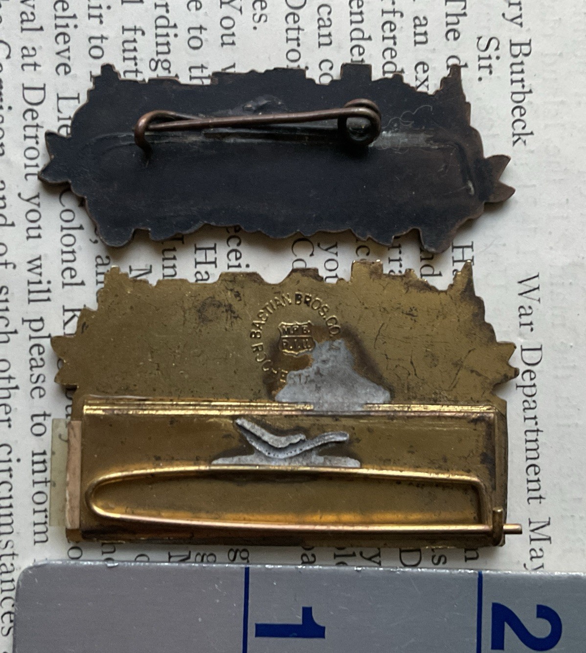 Vtg Antique Detroit Michigan – Brass Pin Bastian Bros Union Made & Skyline HTF