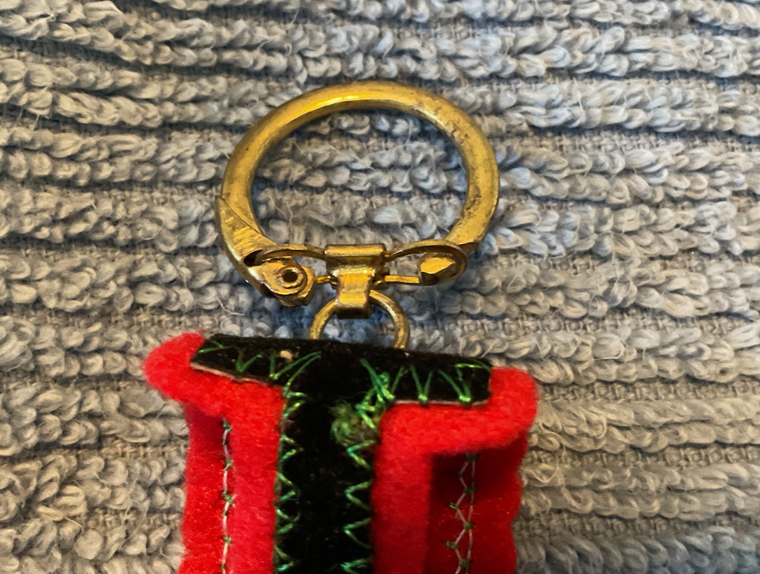 Vintage Swiss Switzerland Bell Keychain Souvenir Embroidered Heart Floral Gift