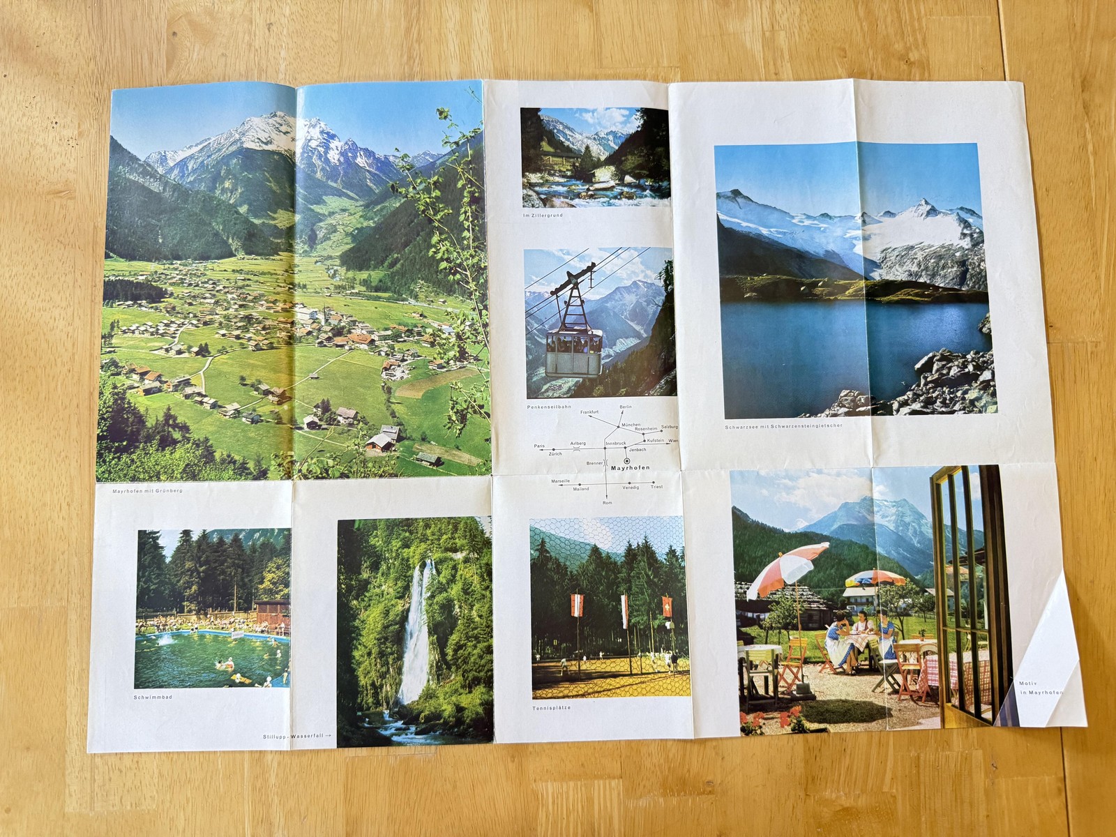Vintage Mayrhofen Zillertal Tyrol Austria Fold-Out Travel Brochure Map Tourist