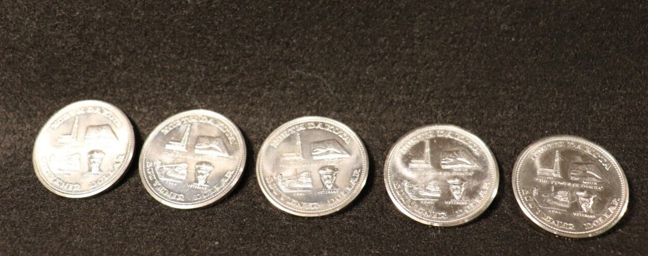 5 PCS NORTH DAKOTA SOUVENIR DOLLARS 1973 BRILLIANT UNCIRCULATED MADE IN CANADA