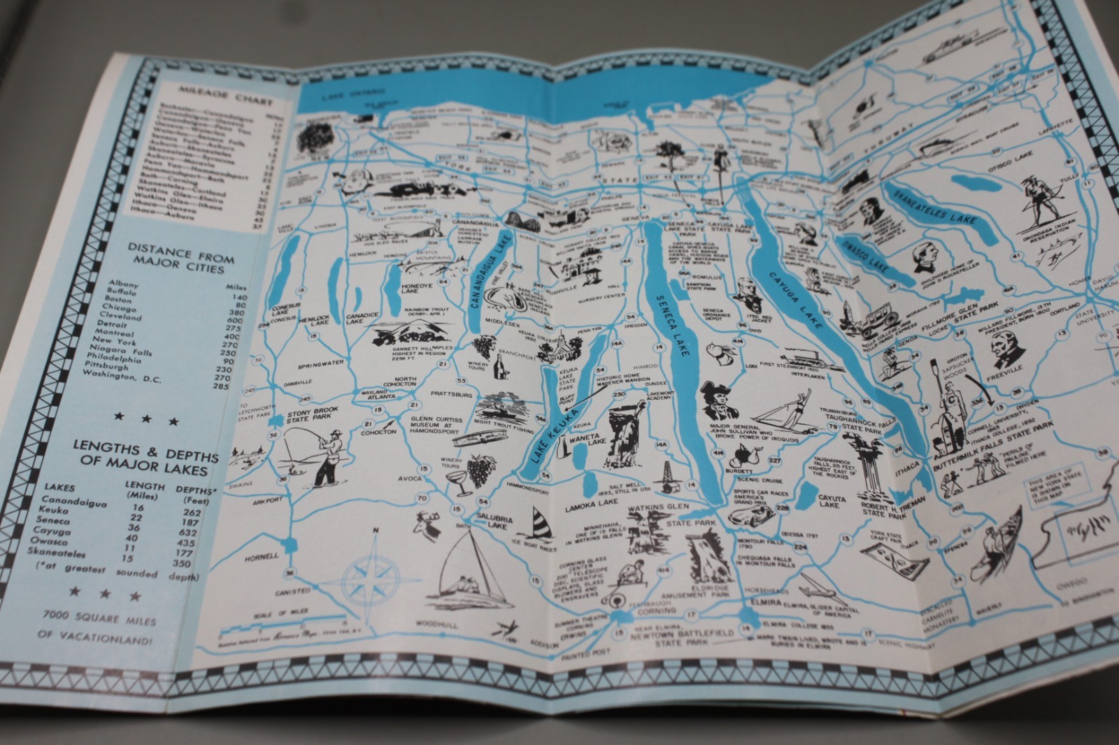 New York Finger Lakes Travel Brochure Map 1950’s