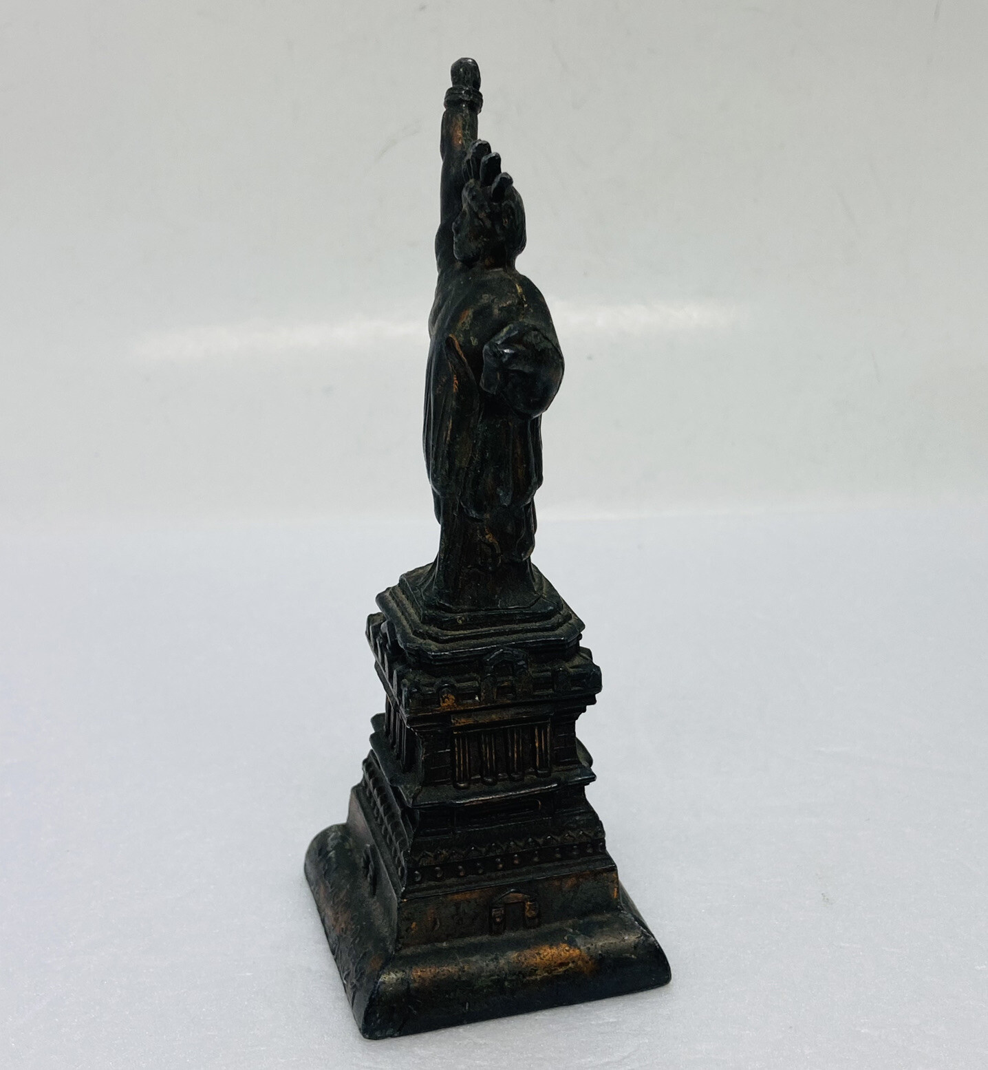 Vintage 1980s Bronze Statue Of Liberty Figurine 5” Unique Flames Art Decor X
