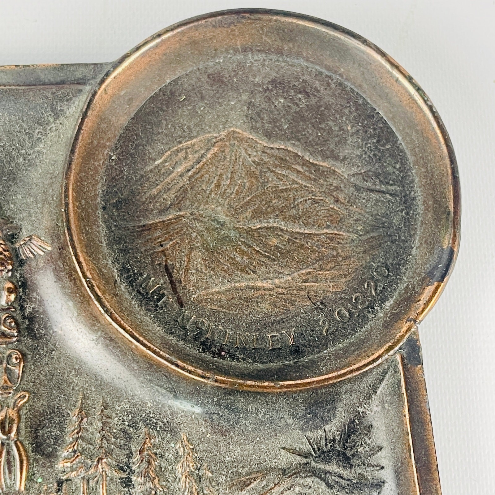 Vintage Alaska Mt. McKinley 20,320 Metal Souvenir Dish Copper Tone