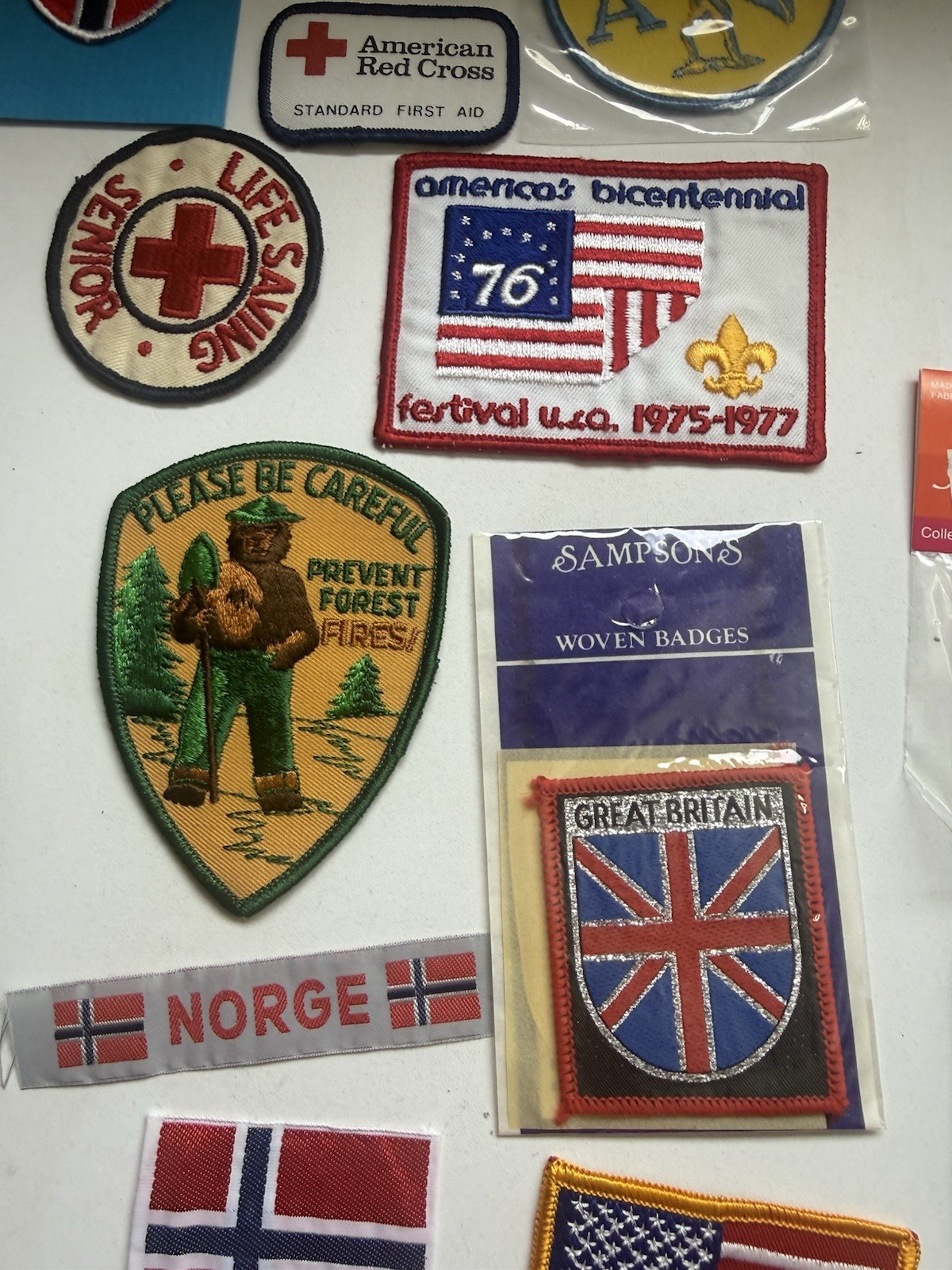 Vintage Souvenir Travel Patch Lot Scouts Flags Red Cross Norway Scotland 25+