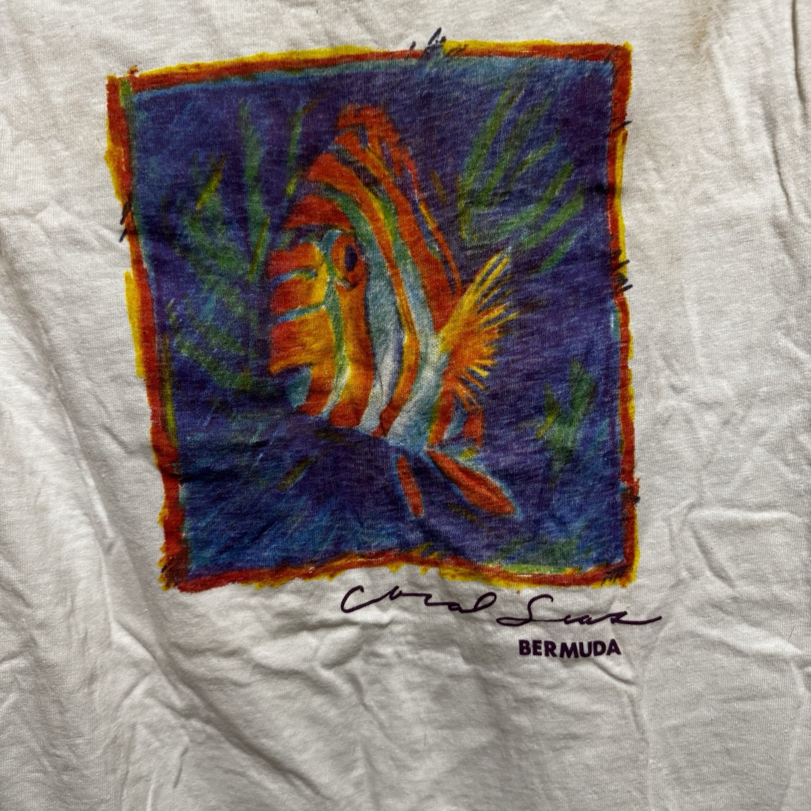 Coral Seas Bermuda Souvenir T Shirt Size Small Single Stitch 2 Sided Vtg 1990s