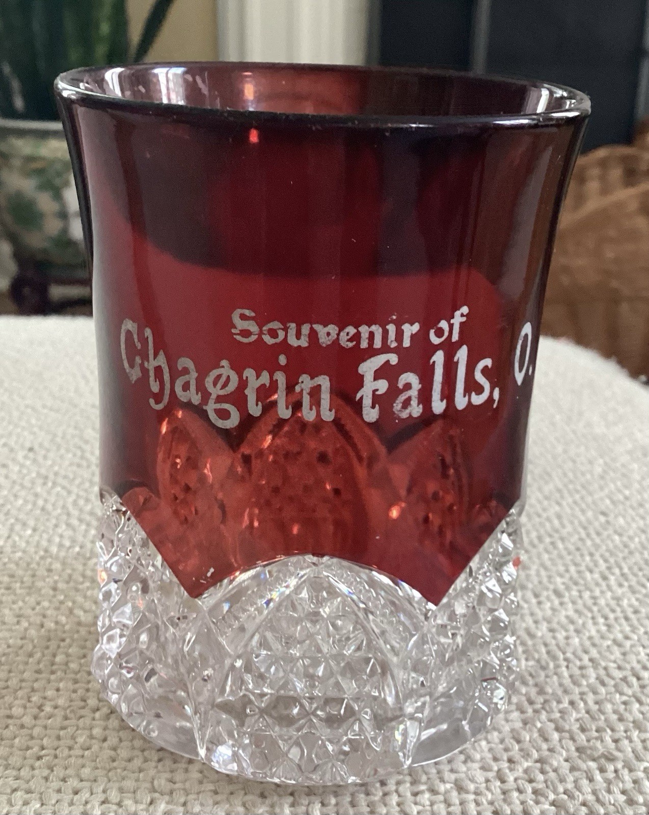 Antique Souvenir Ruby Flash Glass Tumbler~Chagrin Falls, Ohio