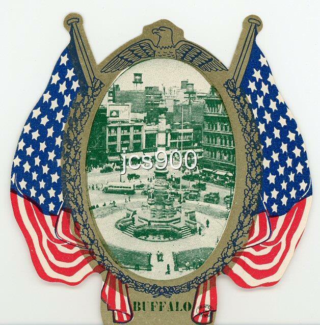 VINTAGE 1940s BUFFALO NEW YORK NIAGARA SQUARE REAL PHOTO SOUVENIR TRAVEL DECAL