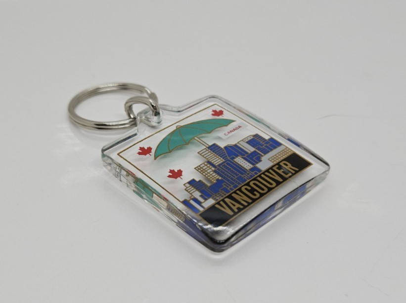 Lucite Vancouver Canada Multicolor Keychain Keyring Double Sided 2.5″
