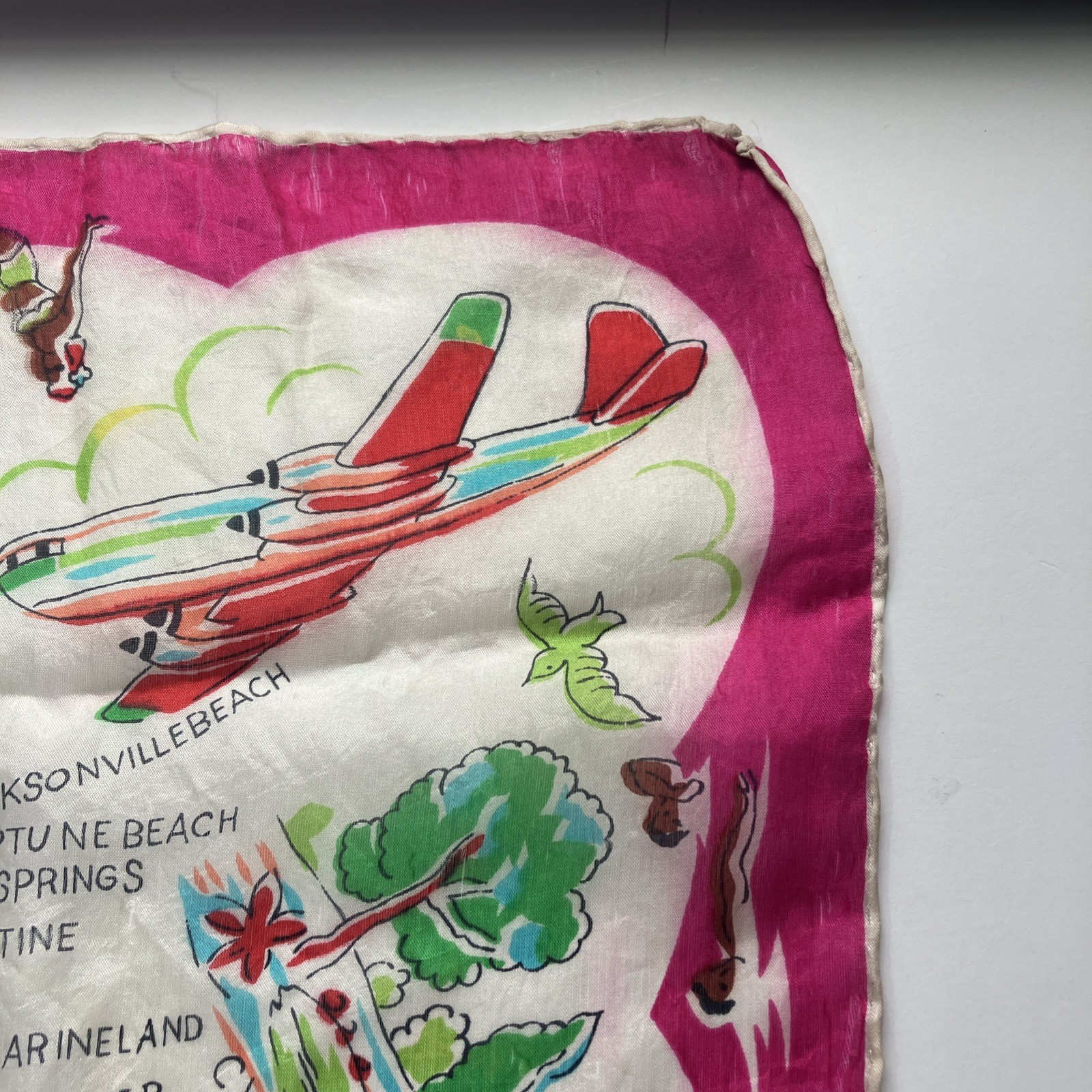 Vintage FLORIDA Map Souvenir Sheer Pink Scarf Hair wrap bandana flamingos