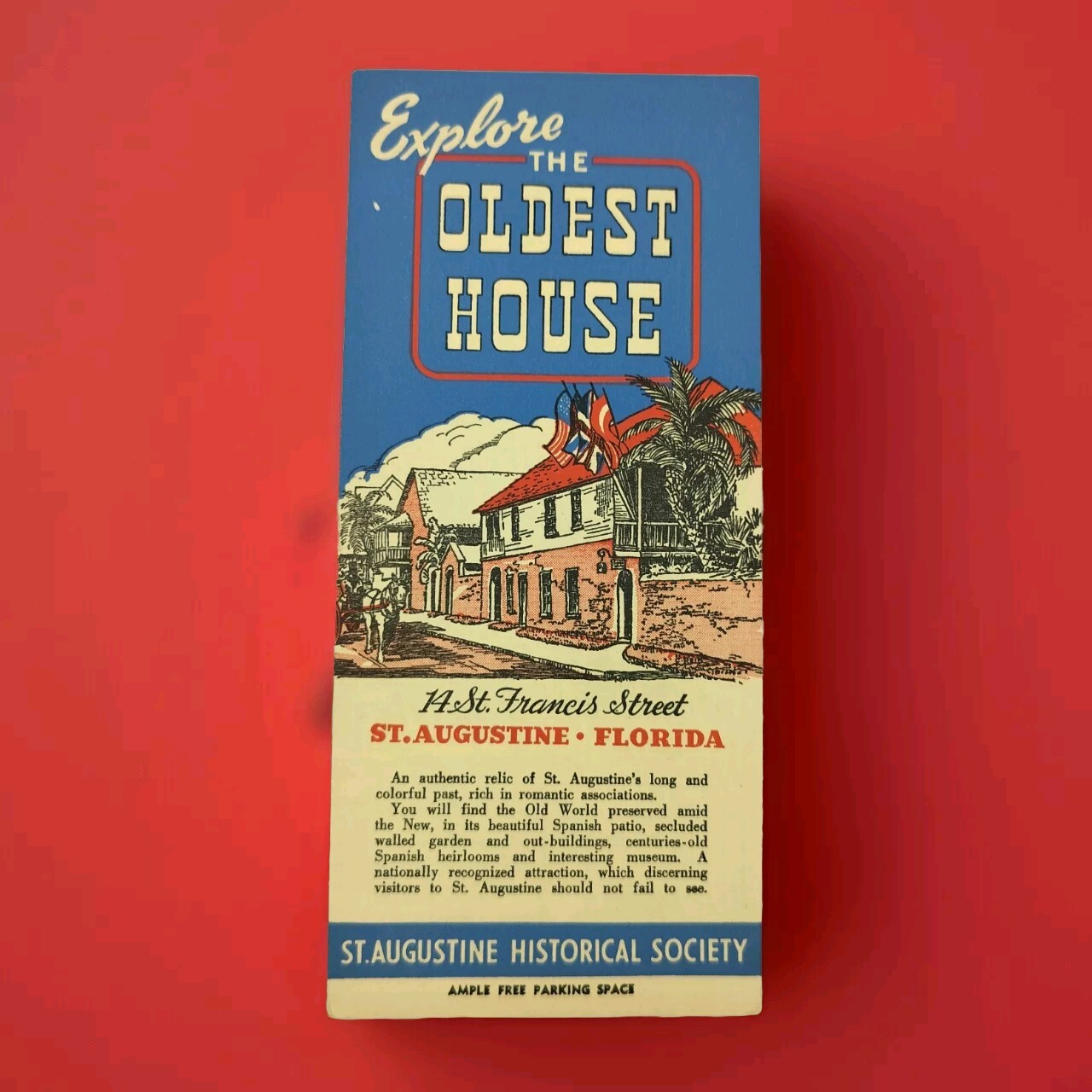 The Oldest House In USA Vintage Travel Guide One Page Map St. Augustine Florida