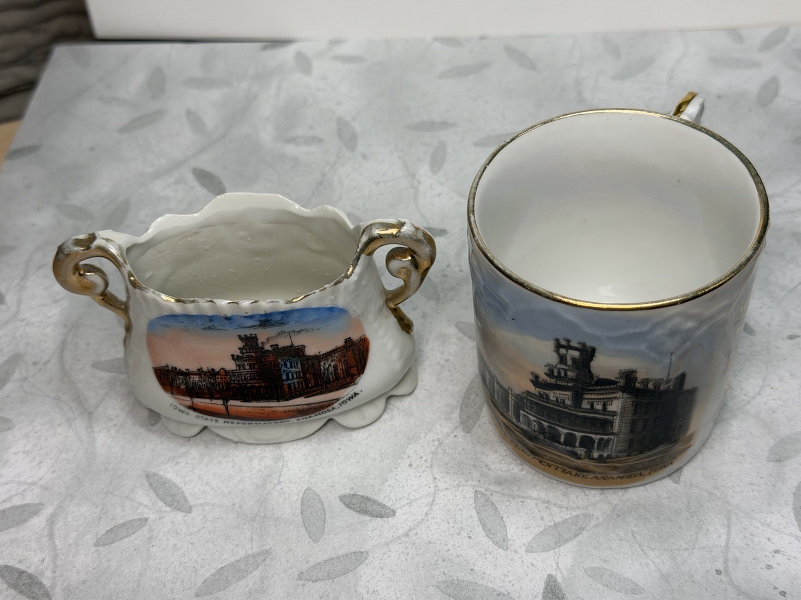 Anamosa Iowa Penitentiary Small Mug and Small Bowl Figurine Vintage