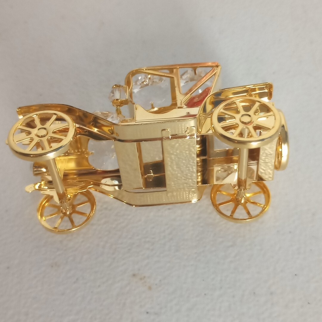 Vtg Ford Model T Car Rolling Miniature w/Swarovski Crystals 24k Gold plated EUC