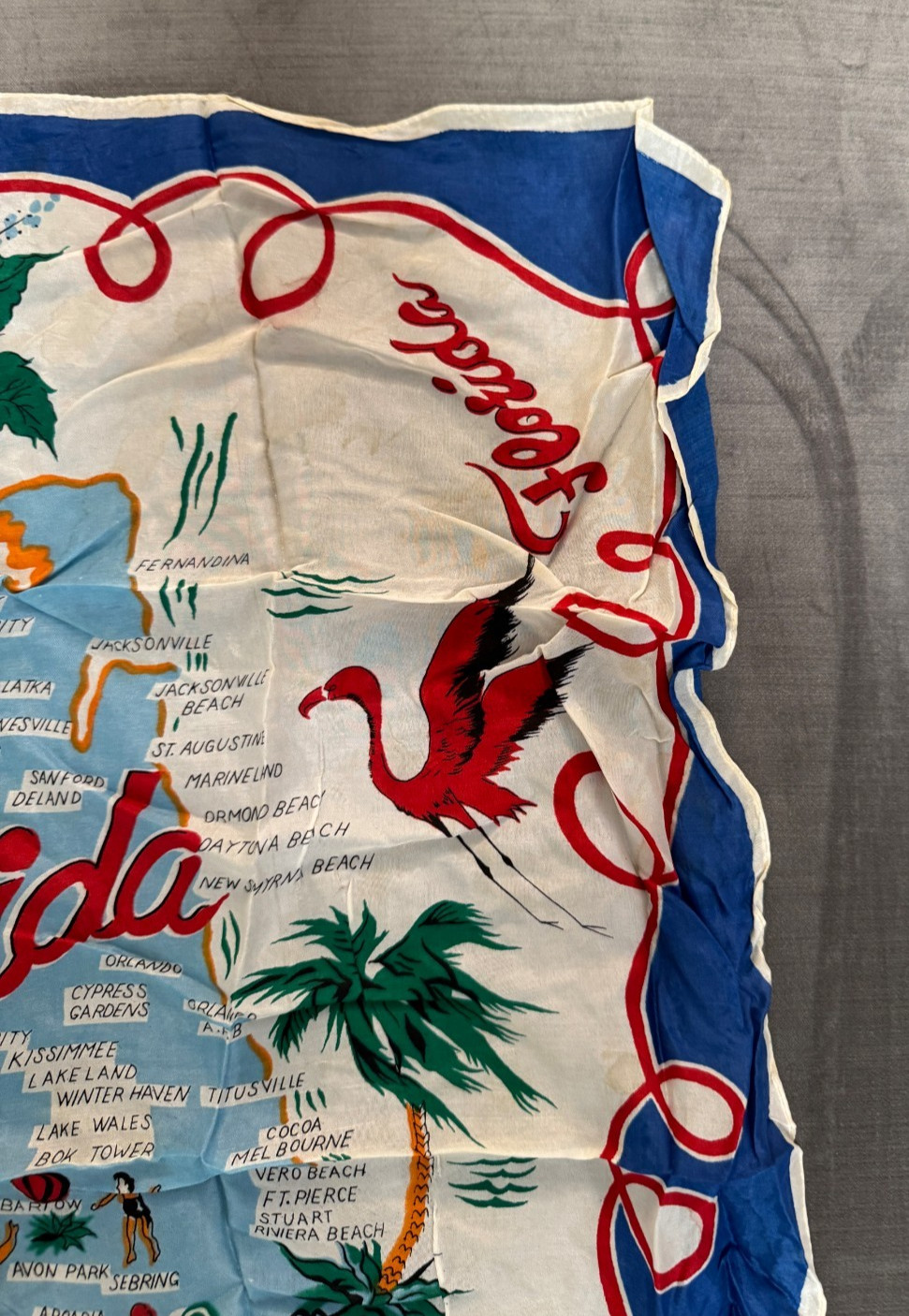 Vintage Mid-Century Florida State Map Souvenir Scarf