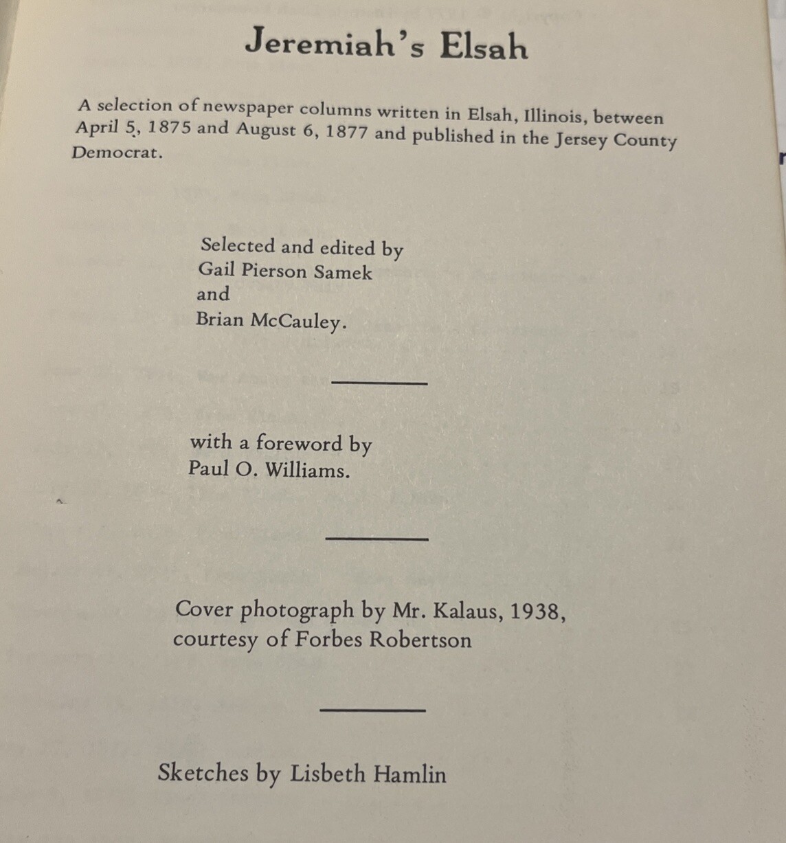 Jeremiah’s Elsah, Museum Copy Of 1977 Pamphlet Of 1870s Newspaper Columns, Samek