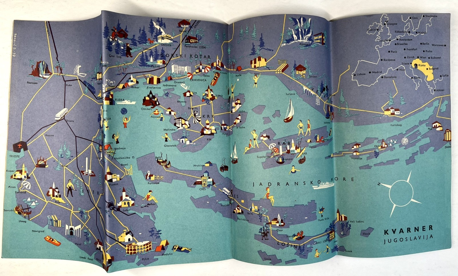 YUGOSLAVIA 1960 KVARNER REGION PHOTOGRAPHIC TRAVEL BOOKLET & MAP GERMAN/ENGLISH