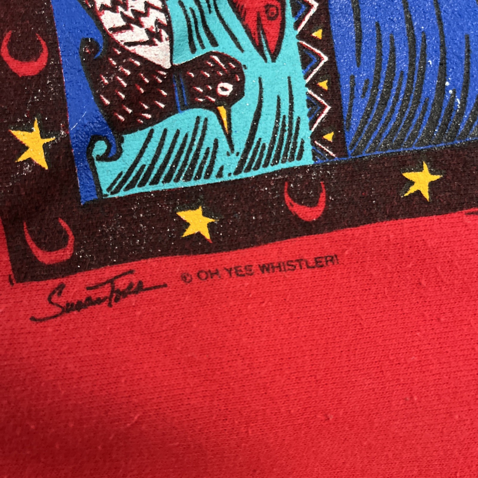 VTG 90’s Oh Yes medium Pullover Whistler Canada Moose, Beaver,Moon, Susan Todd
