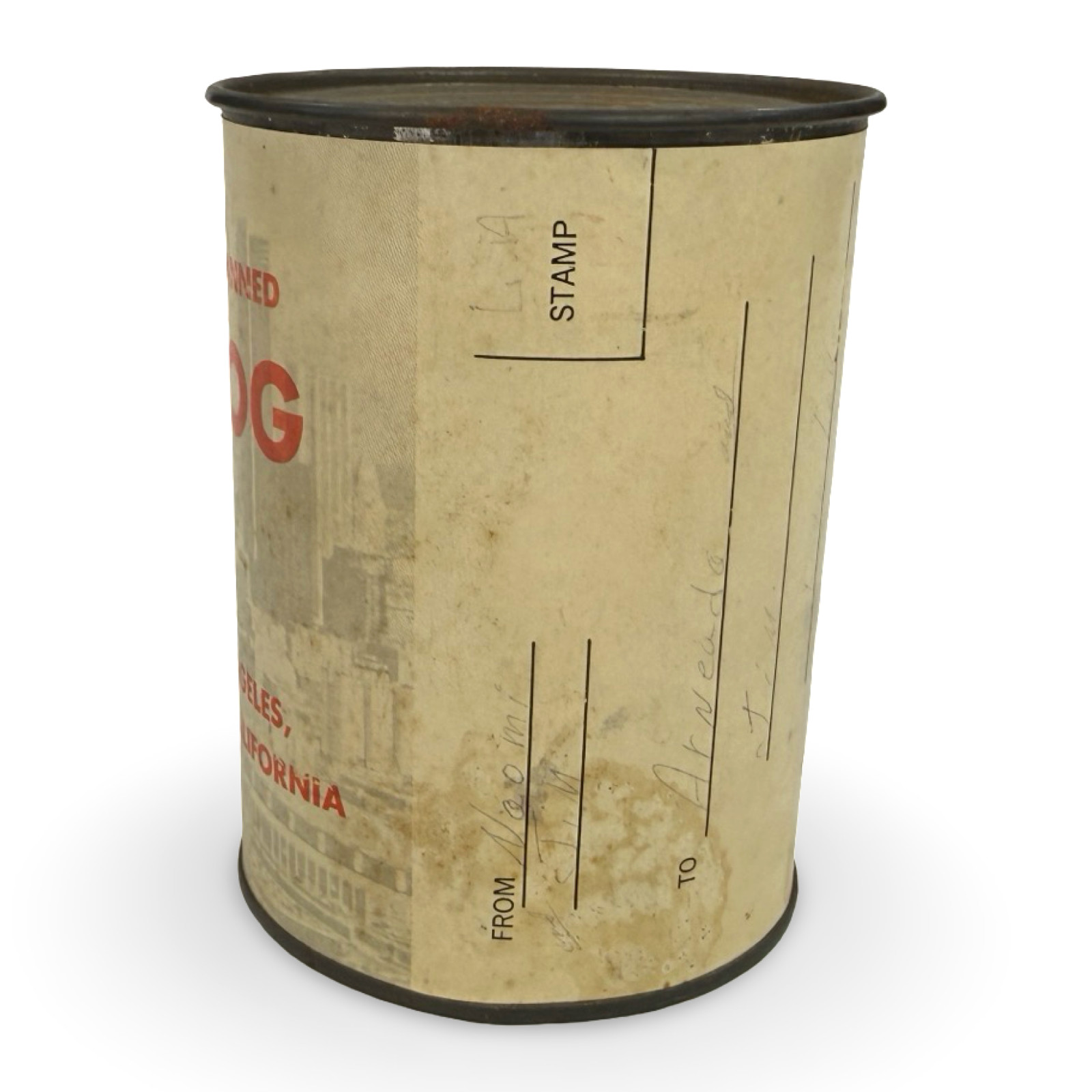 Vintage 1950s Los Angeles Fresh Canned Smog Gag Gift Novelty Tin Can Souvenir