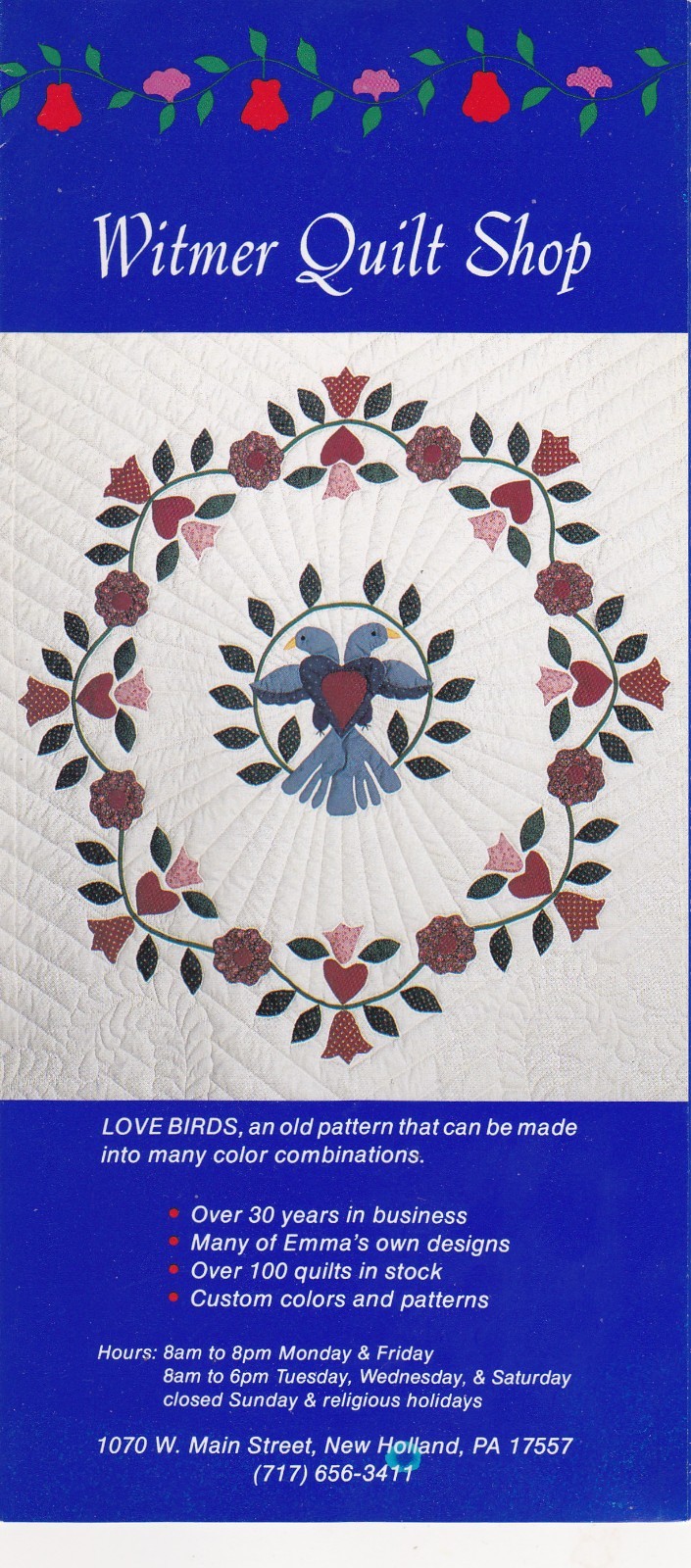 c1990 Witmer Quilt Shop New Holland Pennsylvania Brochure